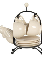 Clayre & Eef Kop en schotel (set van 4) met standaard 22*13*23 cm 64541