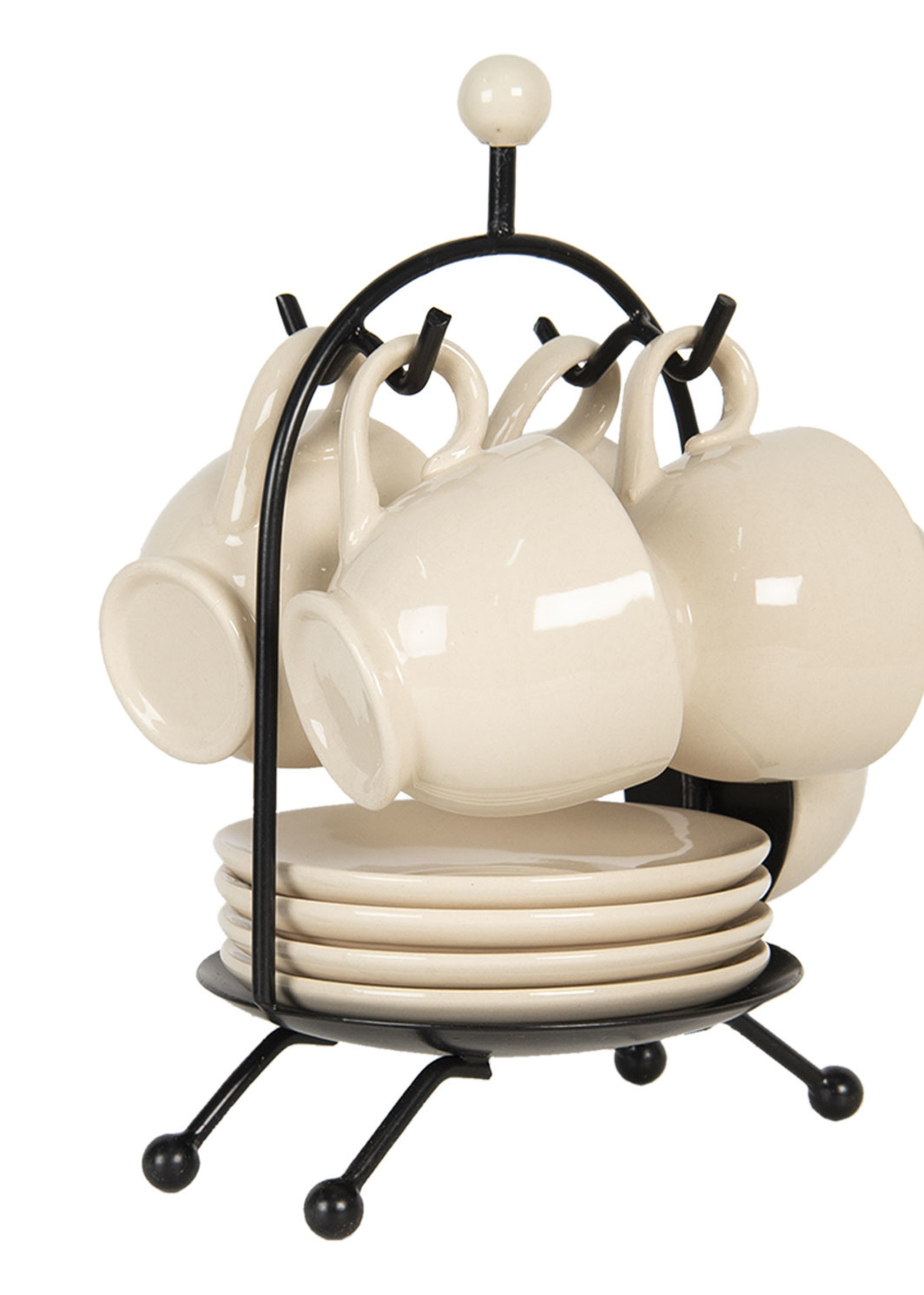 Clayre & Eef Kop en schotel (set van 4) met standaard 22*13*23 cm 64541