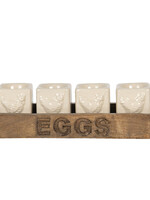 Clayre & Eef Eierdopjes (4) op houten schaal 26*9*7 cm 64542