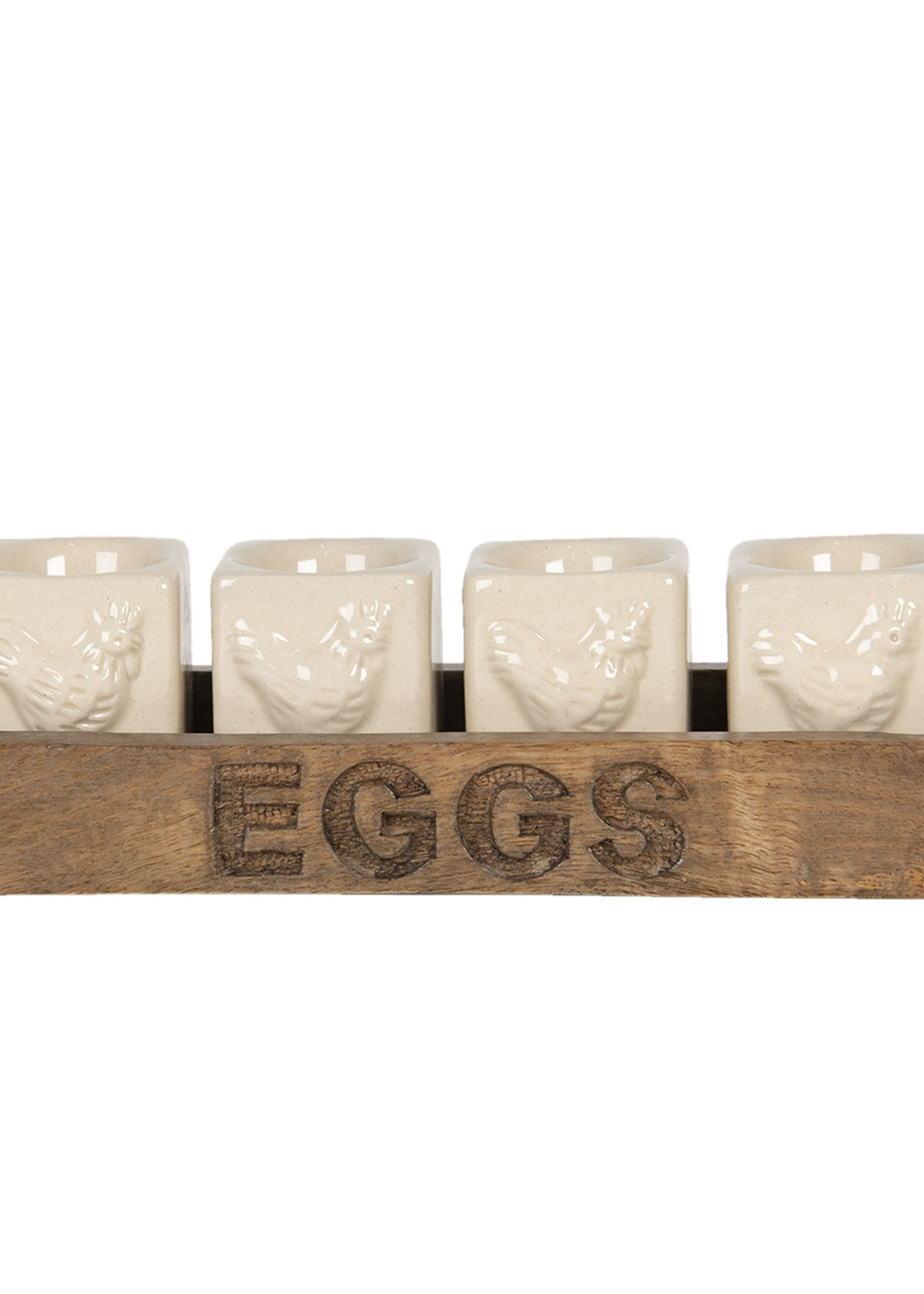 Clayre & Eef Coquetiers (4) sur plateau en bois 26*9*7 cm 64542