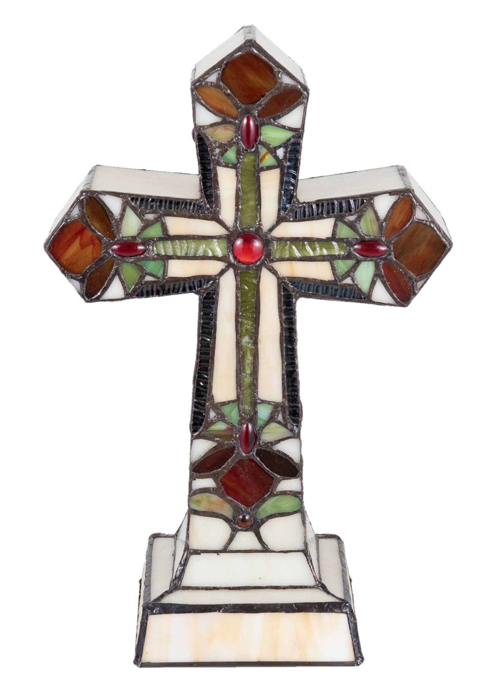 Clayre & Eef Tafellamp Tiffany kruis 22*13*35 cm E14/max 2*7W 5LL-5189