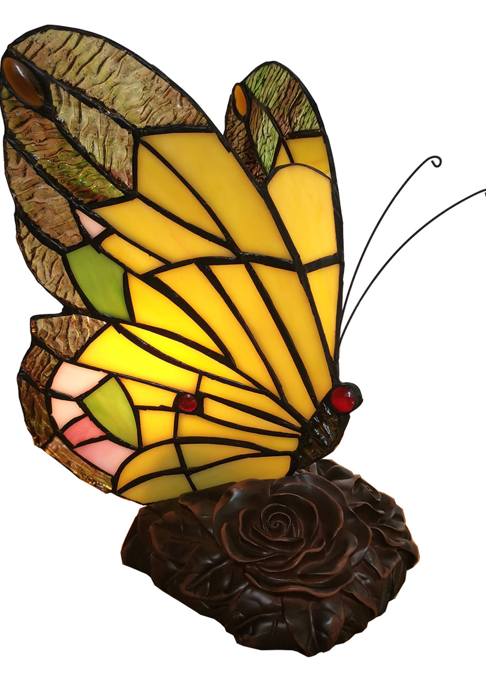 Clayre & Eef Lampe de table Tiffany papillon 15*15*27 cm E14/max 1*25W 5LL-6009