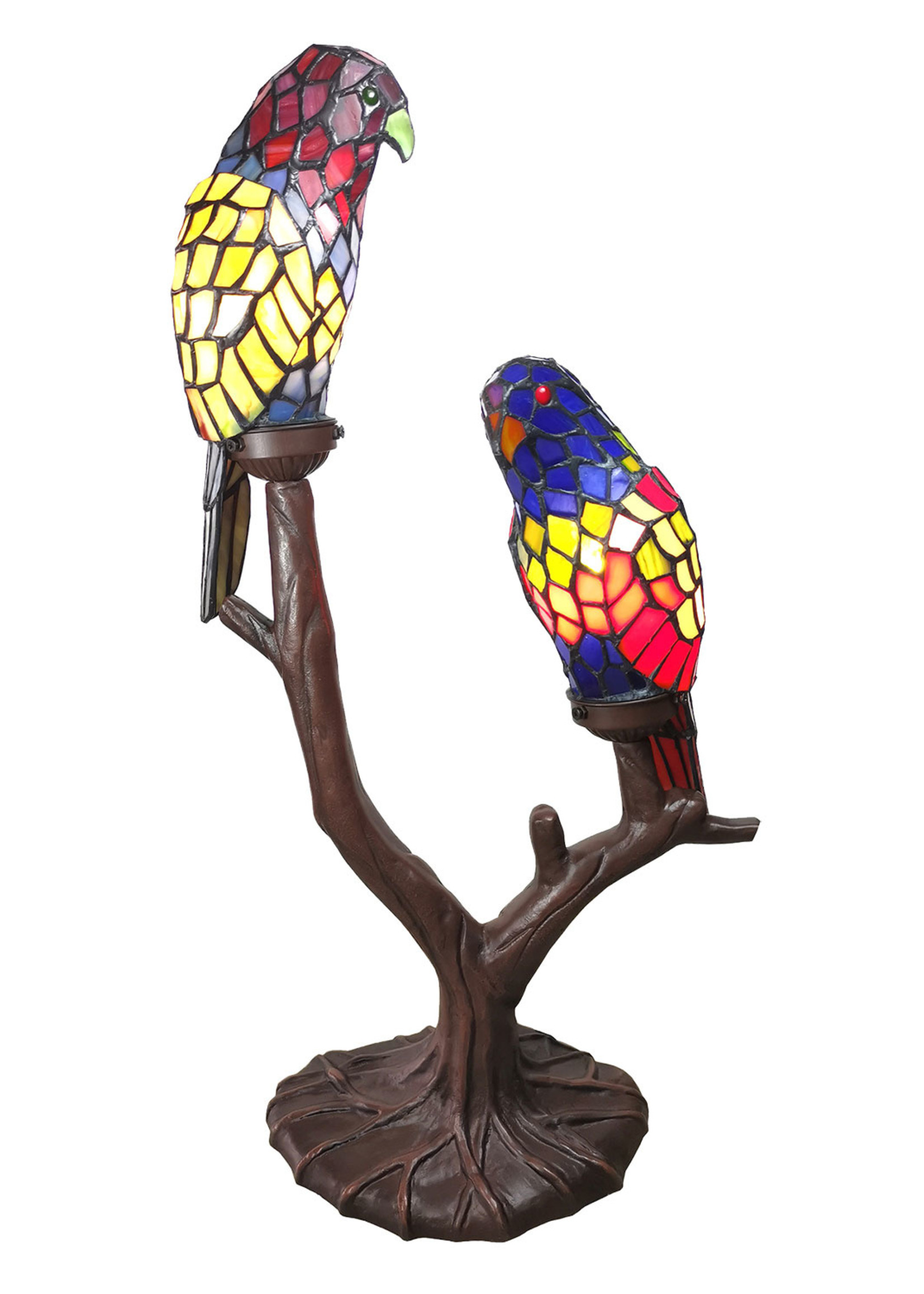 Clayre & Eef Lampe de table Tiffany perroquets 50*24*63 cm E14/max 2*40W 5LL-6017