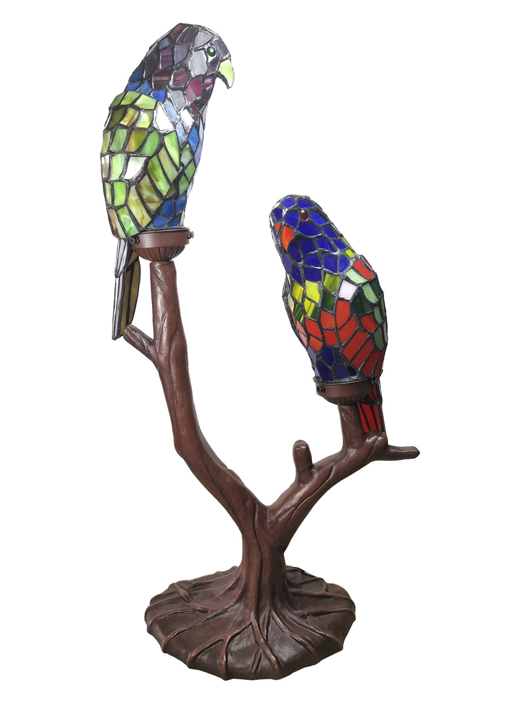 Clayre & Eef Lampe de table Tiffany perroquets 50*24*63 cm E14/max 2*40W 5LL-6017