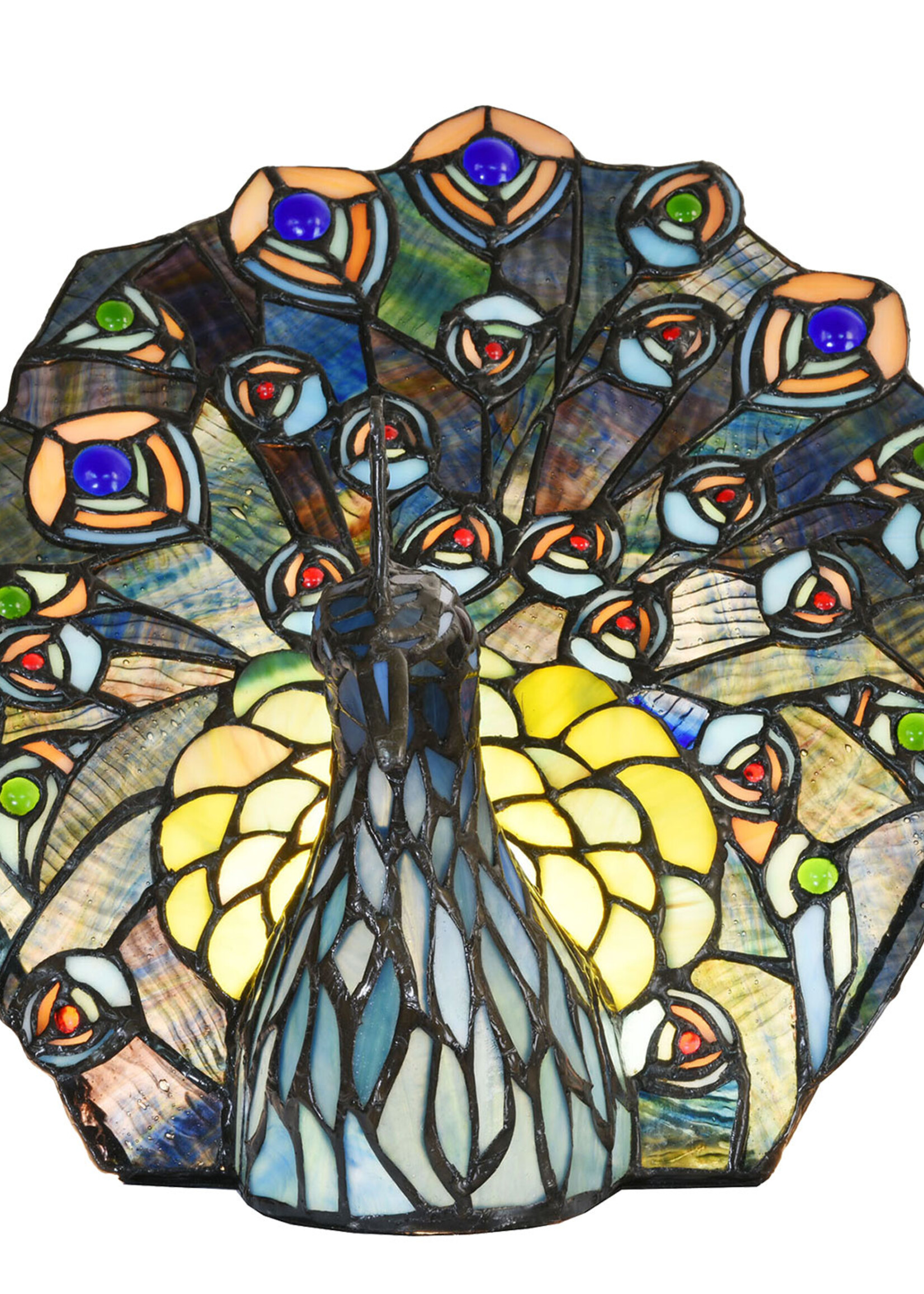 Clayre & Eef Lampe de table Tiffany paon 32*30 cm E14/max 1*40W 5LL-6044