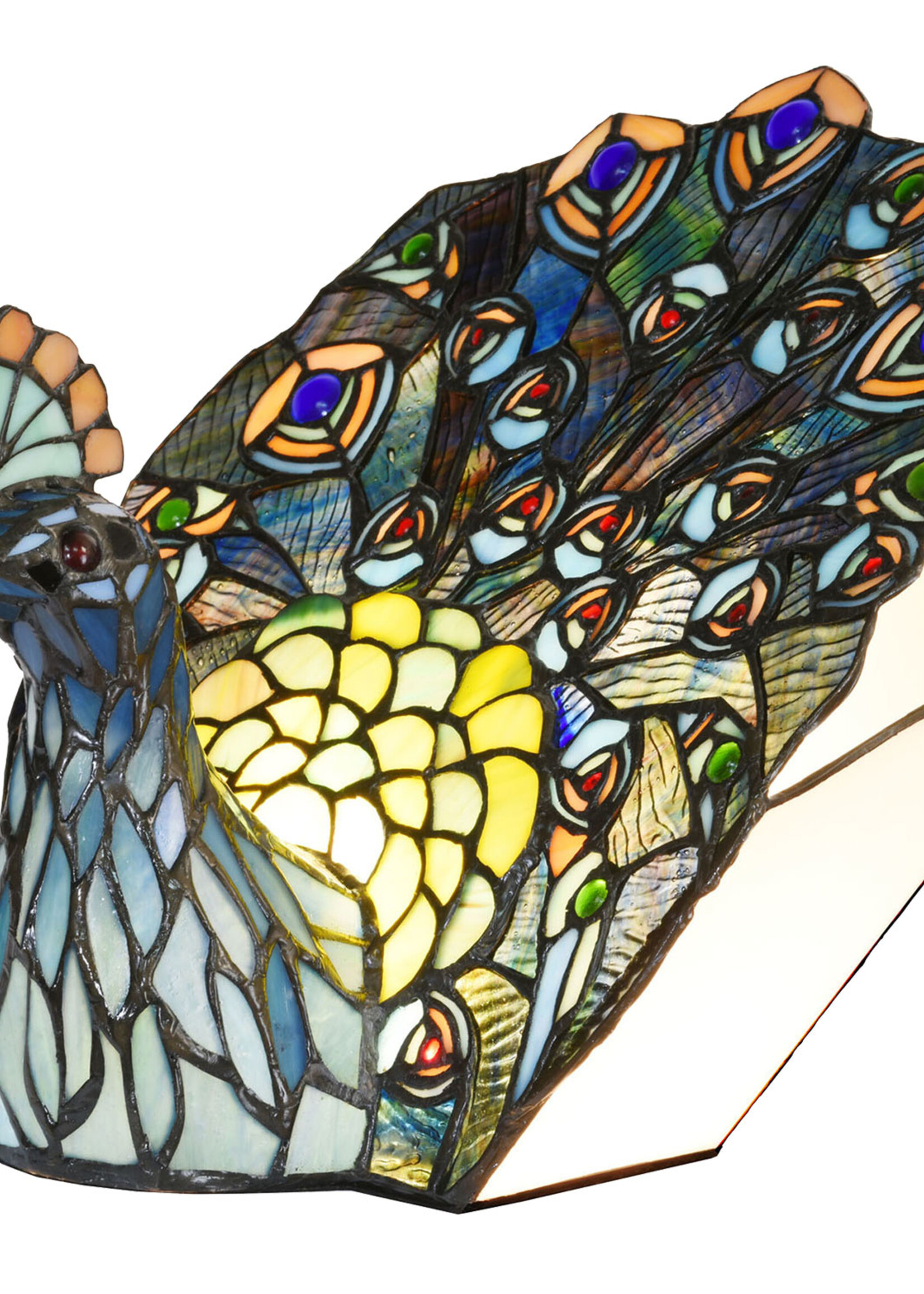 Clayre & Eef Tafellamp Tiffany pauw 32*30 cm E14/max 1*40W 5LL-6044