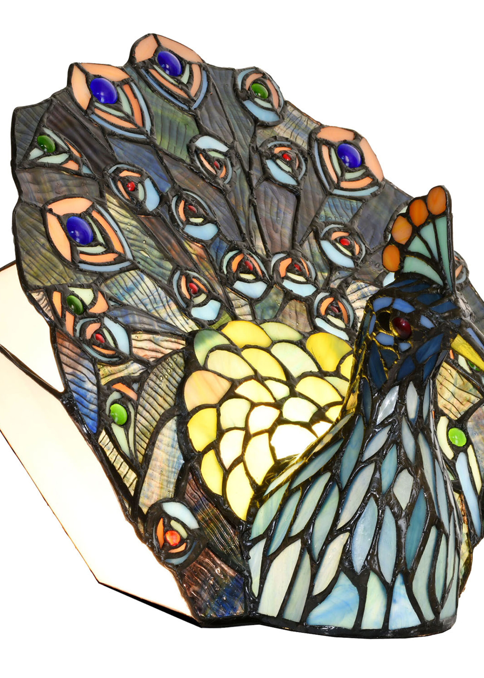 Clayre & Eef Lampe de table Tiffany paon 32*30 cm E14/max 1*40W 5LL-6044