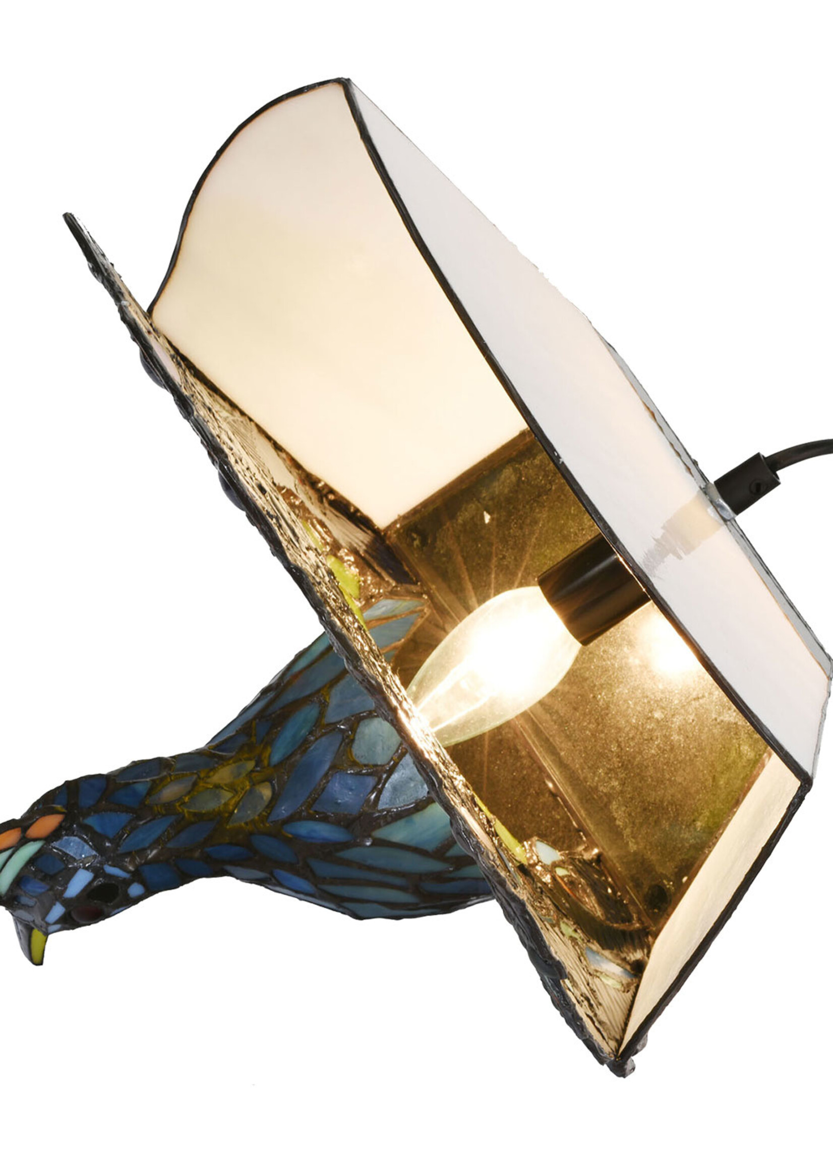 Clayre & Eef Lampe de table Tiffany paon 32*30 cm E14/max 1*40W 5LL-6044