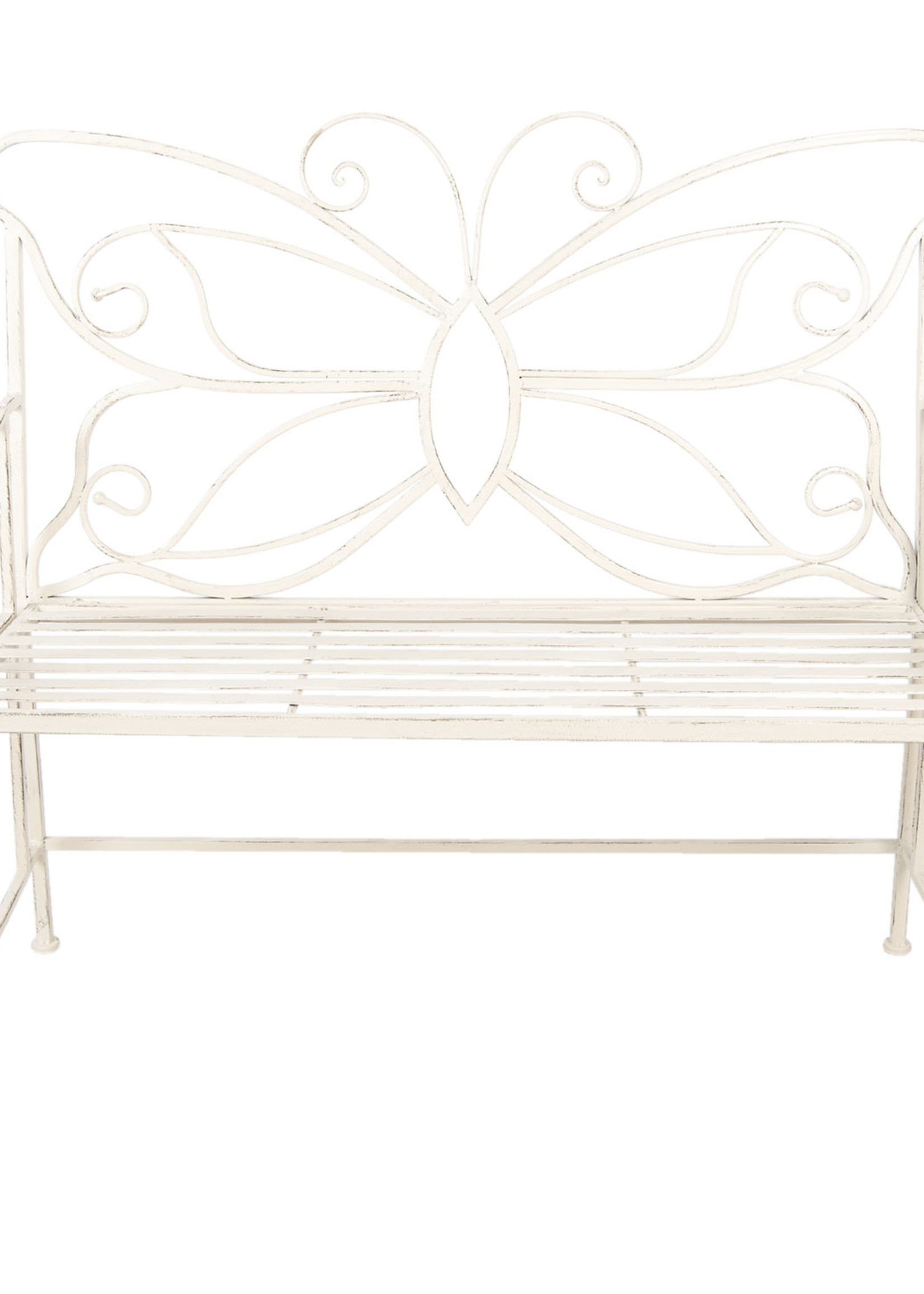 Clayre & Eef Bank / Tuinbank distressed wit vlinder 108*55*99 cm 5Y0459