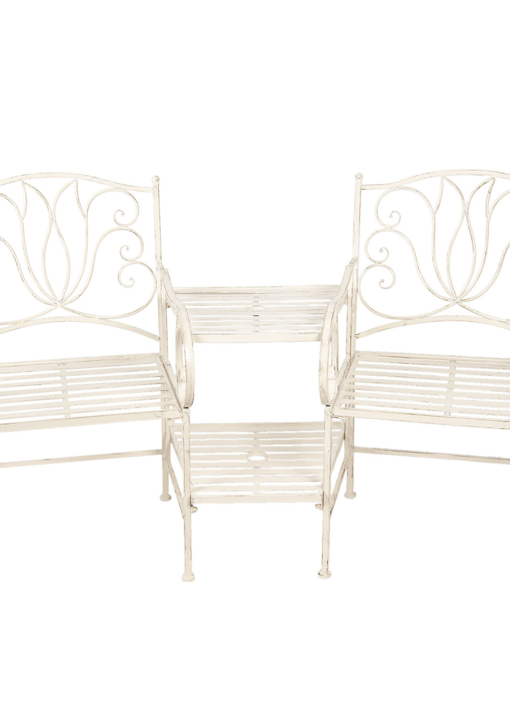 Clayre & Eef Bank  / Tuinbank distressed wit ijzer 160*69*92 cm 5Y0460