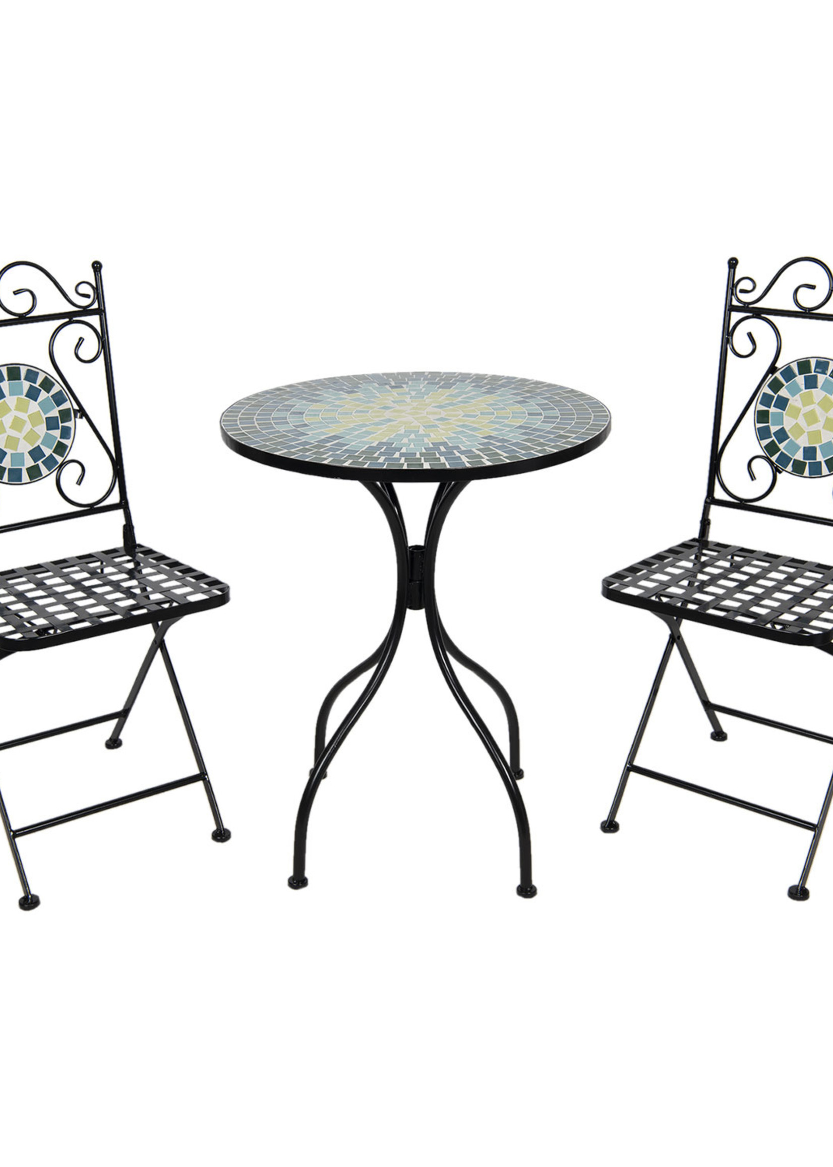 Clayre & Eef Table + 2x Chaise Ø 60*72 cm / 36*35*91 cm 5Y0768