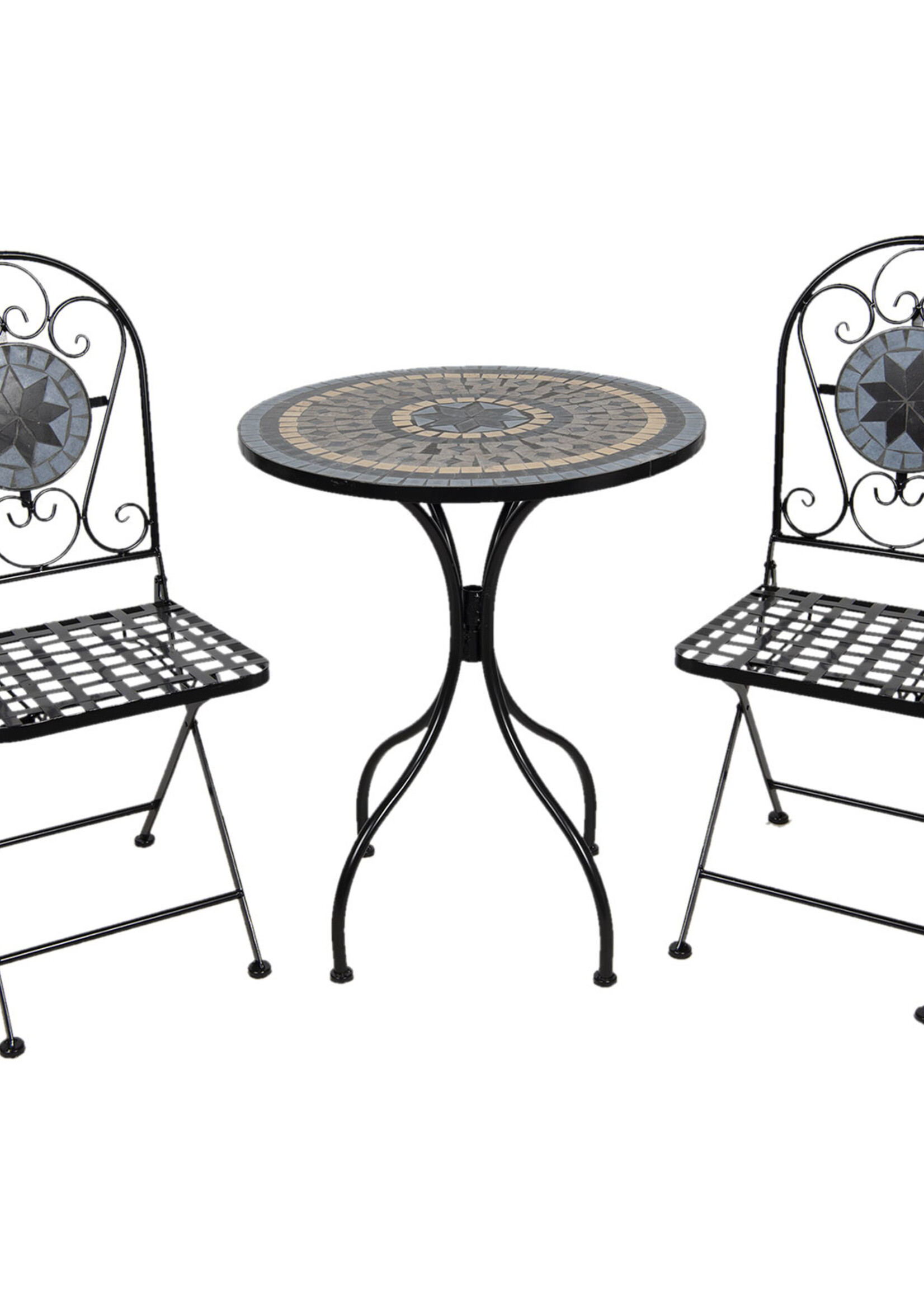 Clayre & Eef Tafel + 2 stoelen Ø 60*72 cm / 36*35*91 cm 5Y0769