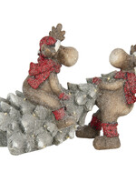Clayre & Eef Decoratie rendieren met kerstboom LED 39*26*29 cm 6CE1140