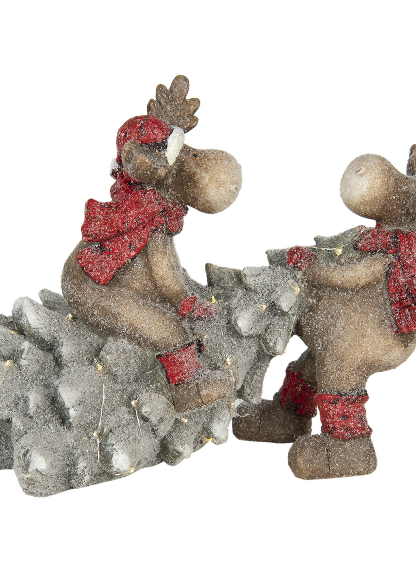 Clayre & Eef Decoratie rendieren met kerstboom LED 39*26*29 cm 6CE1140
