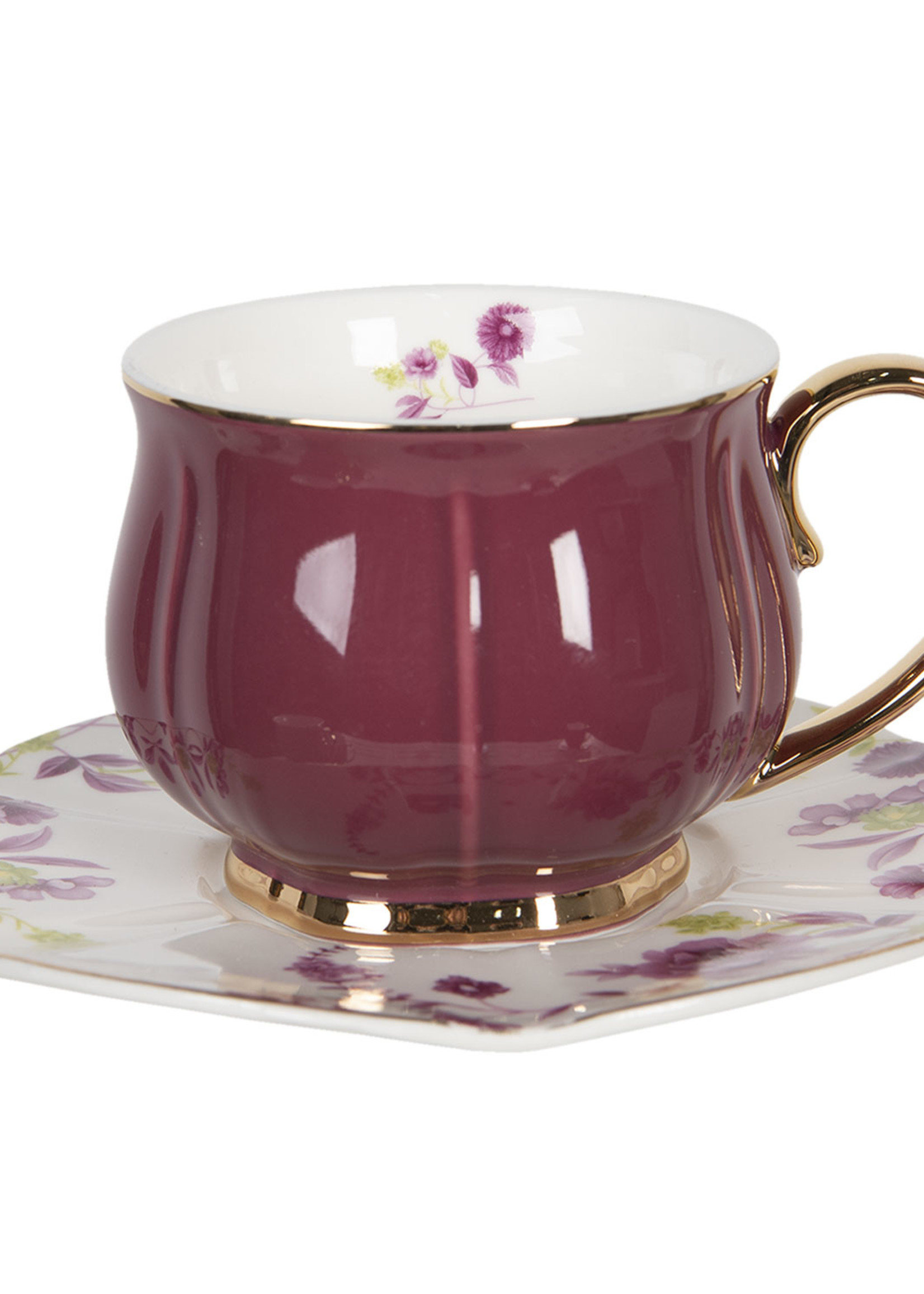 Clayre & Eef Kop en schotel (6) Ø 15*7 cm / 250 ml 6CE1242