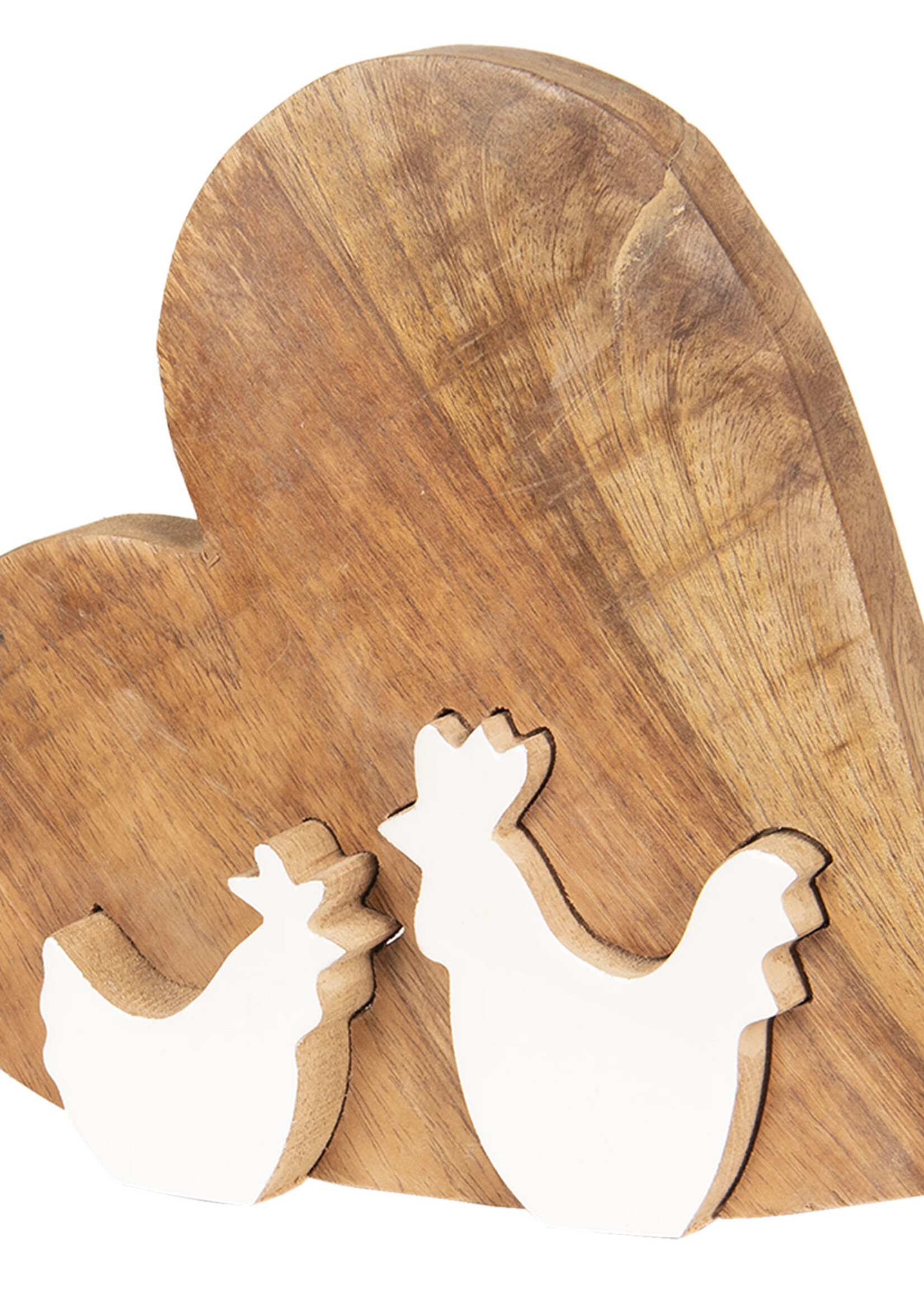 Clayre & Eef Decoratie hart met kip 16*2*15 cm 6H1771S