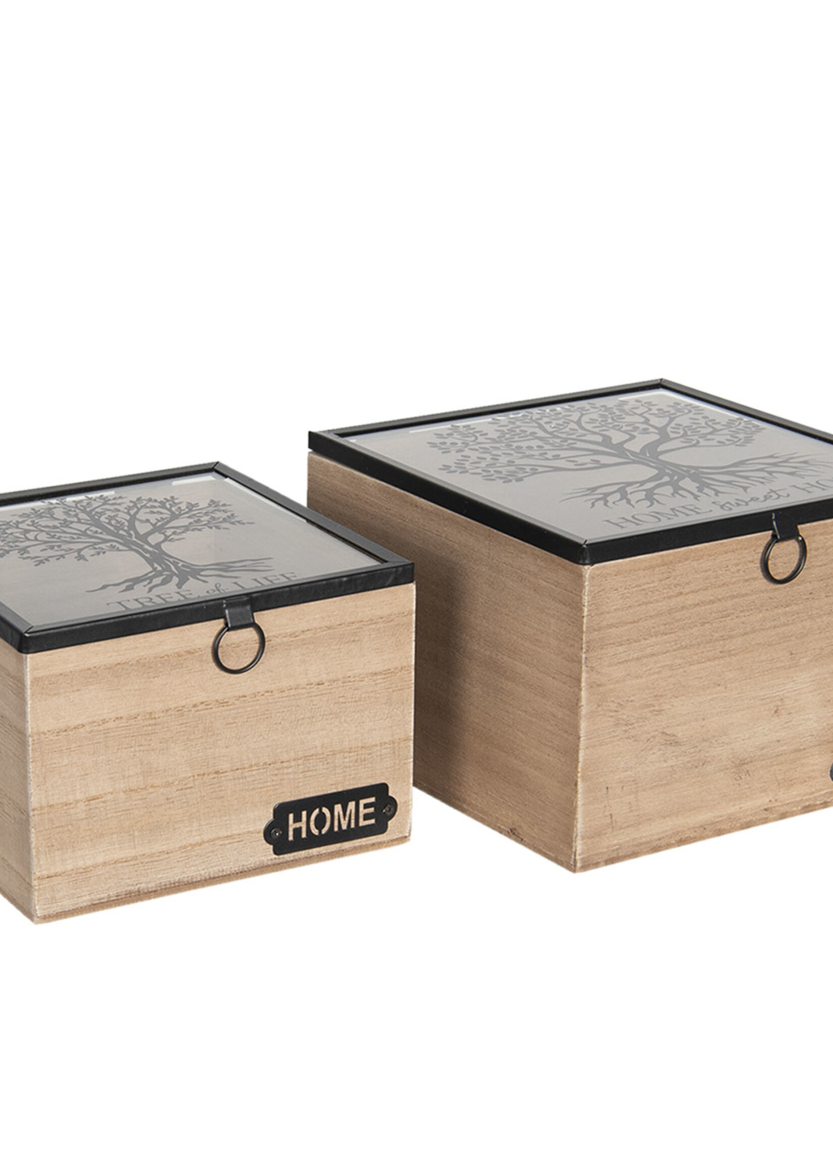 Clayre & Eef Boîte en bois (2) 18*18*12 / 15*15*11 cm 6H1936