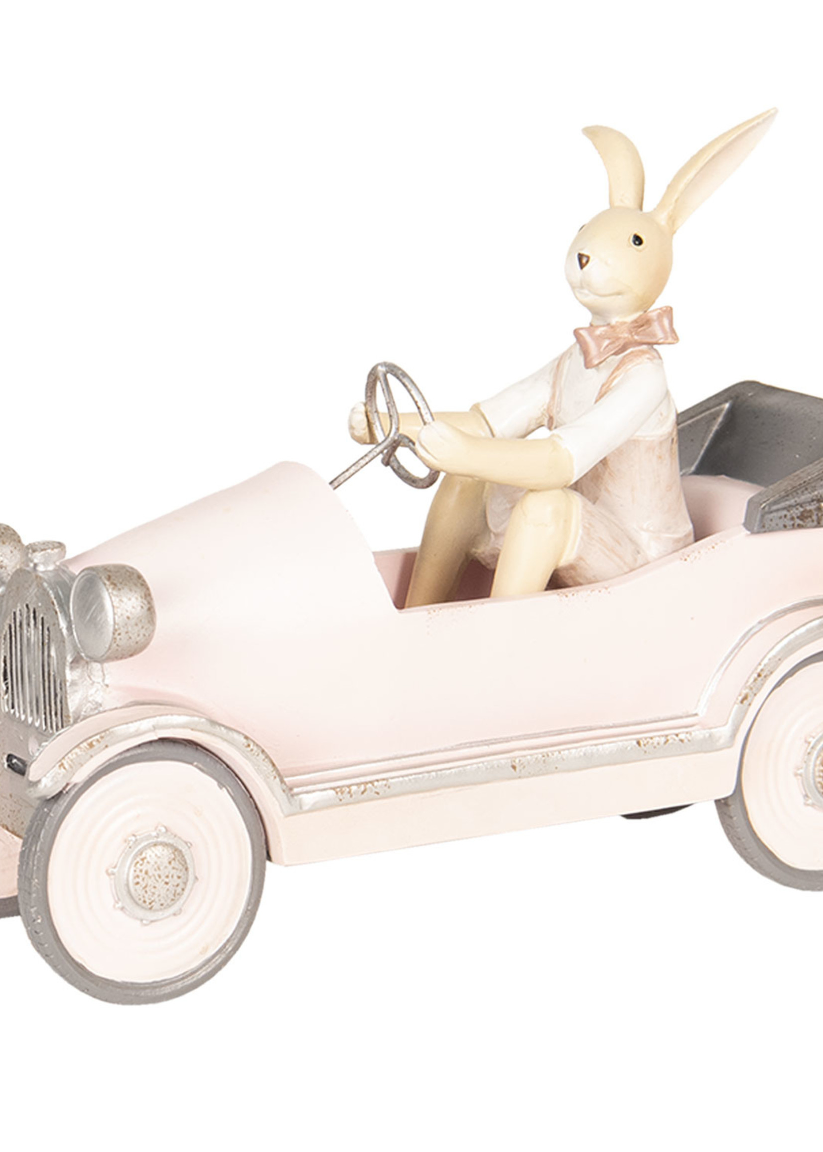 Clayre & Eef Décoration lapin en voiture 24*9*18 cm 6PR2633