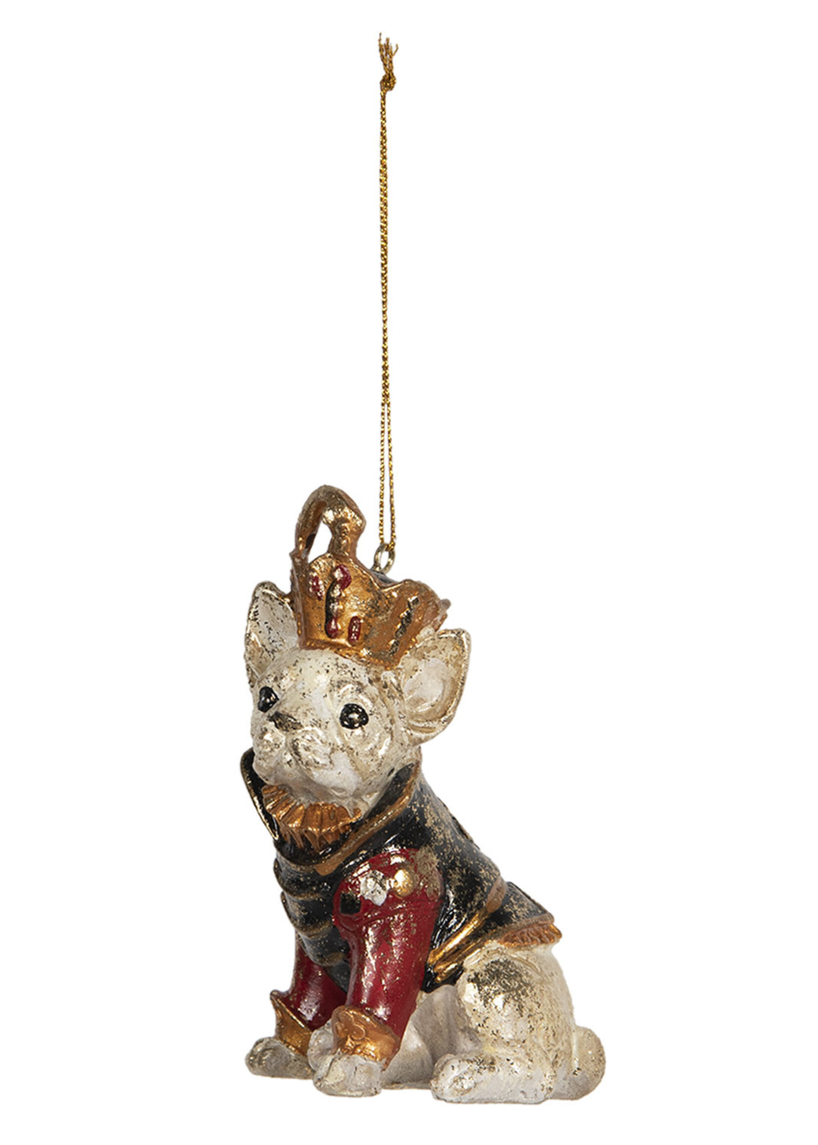 Clayre & Eef Pendentif chien avec couronne royale 8*6*12 cm 6PR2712