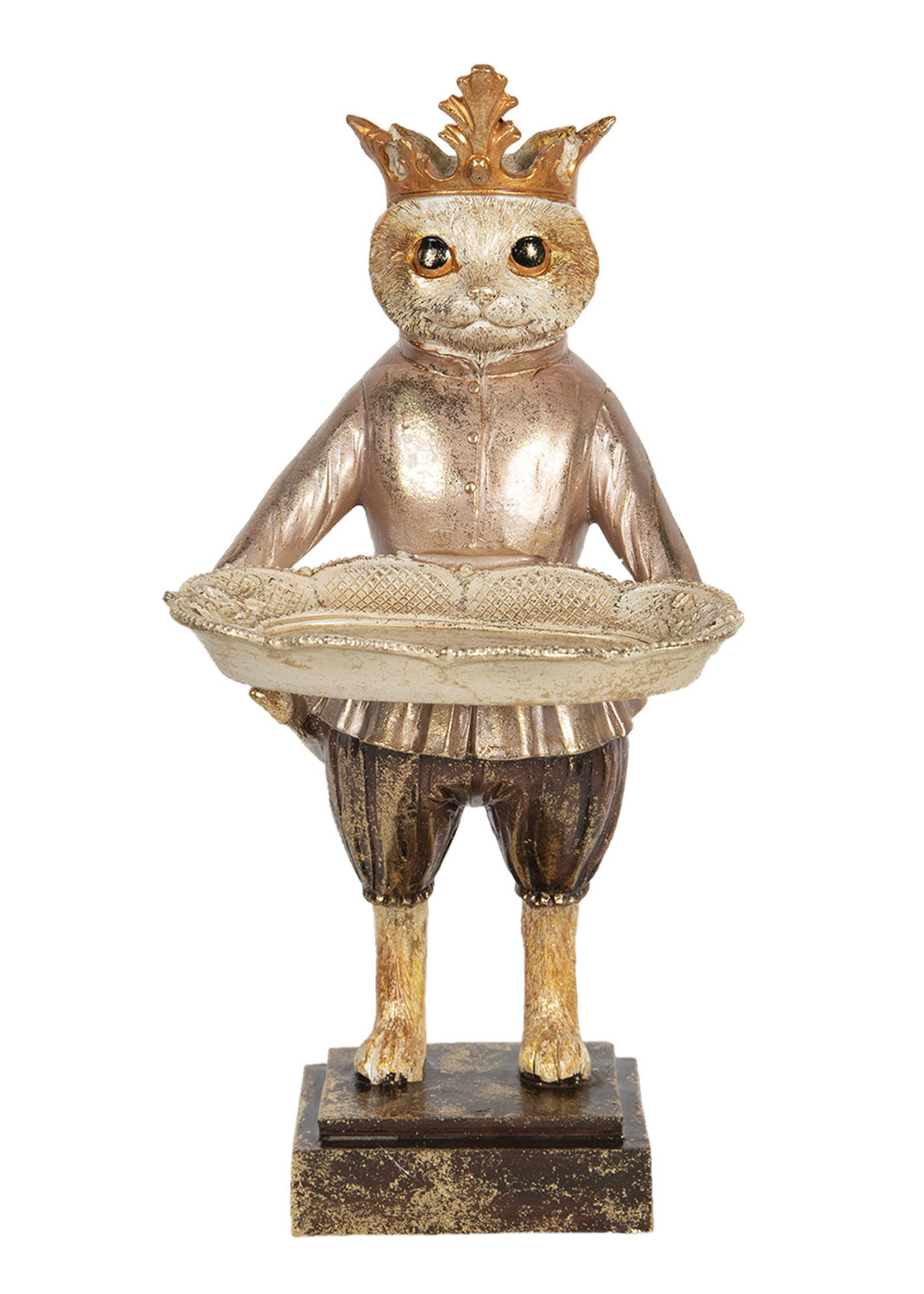 Clayre & Eef Decoratie kat met dienblad 16*14*30 cm 6PR2715