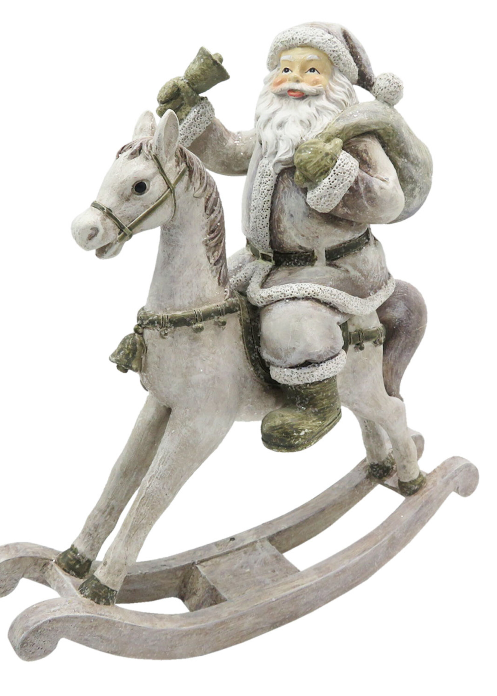 Clayre & Eef Decoratie kerstman op hobbelpaard 20*8*21 cm 6PR2768