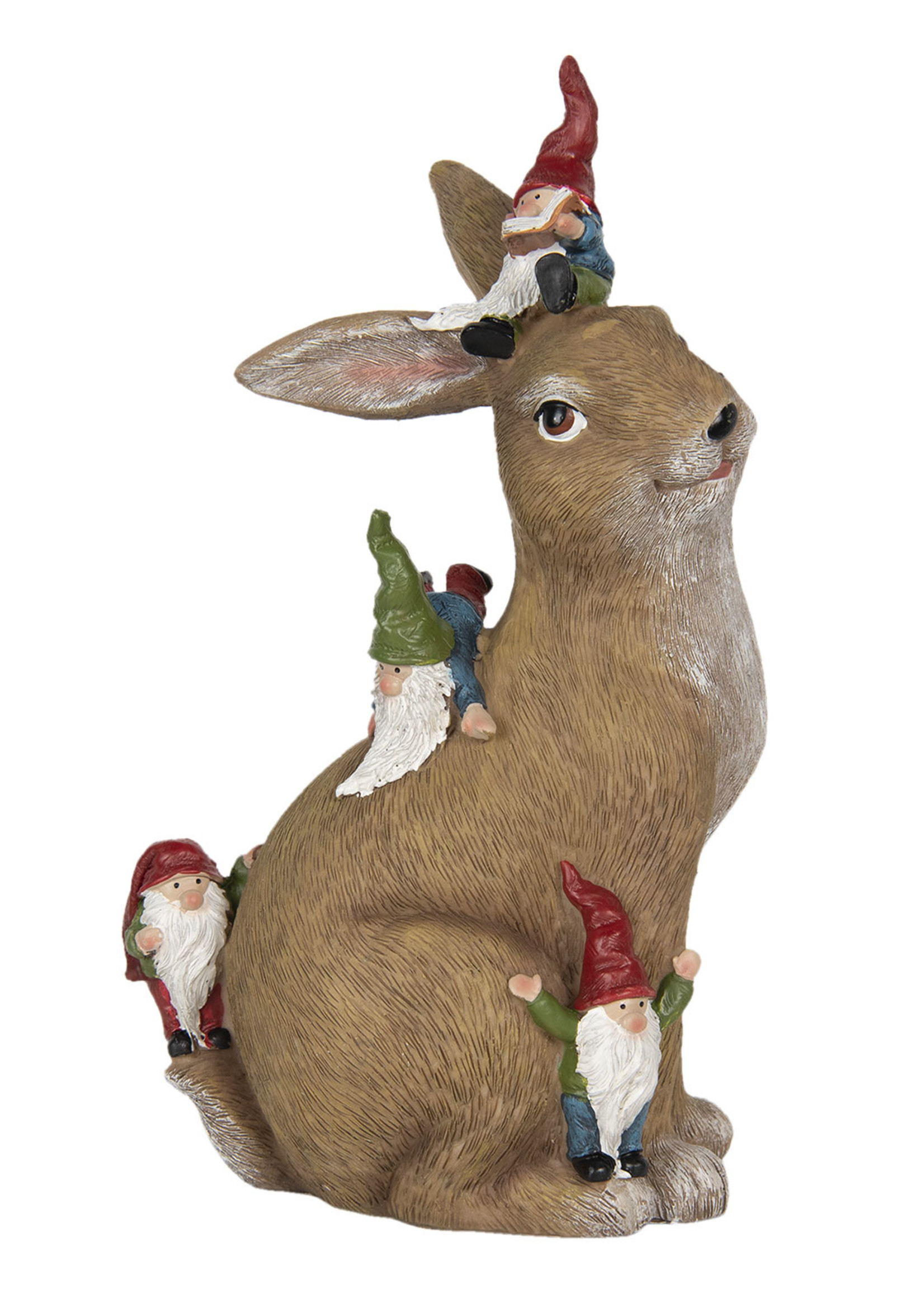 Clayre & Eef Decoratie konijn met kabouters 18*11*30 cm 6PR2965