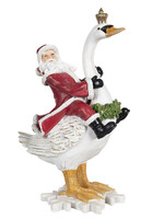 Clayre & Eef Decoratie kerstman op zwaan 25*16*39 cm 6PR2982