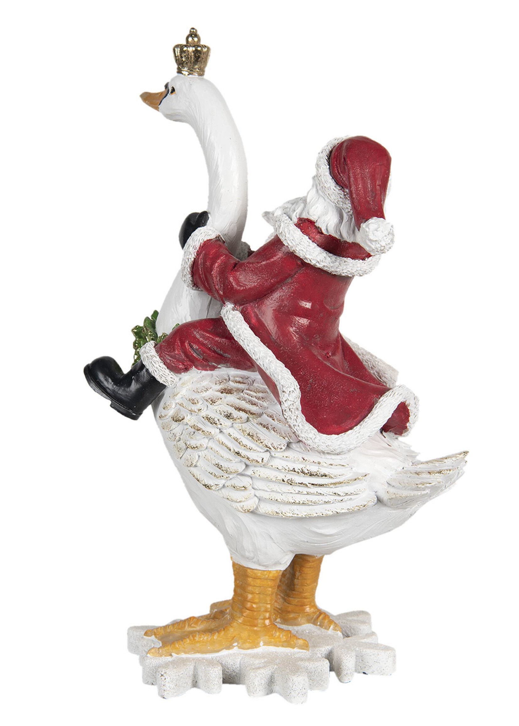 Clayre & Eef Decoratie kerstman op zwaan 25*16*39 cm 6PR2982