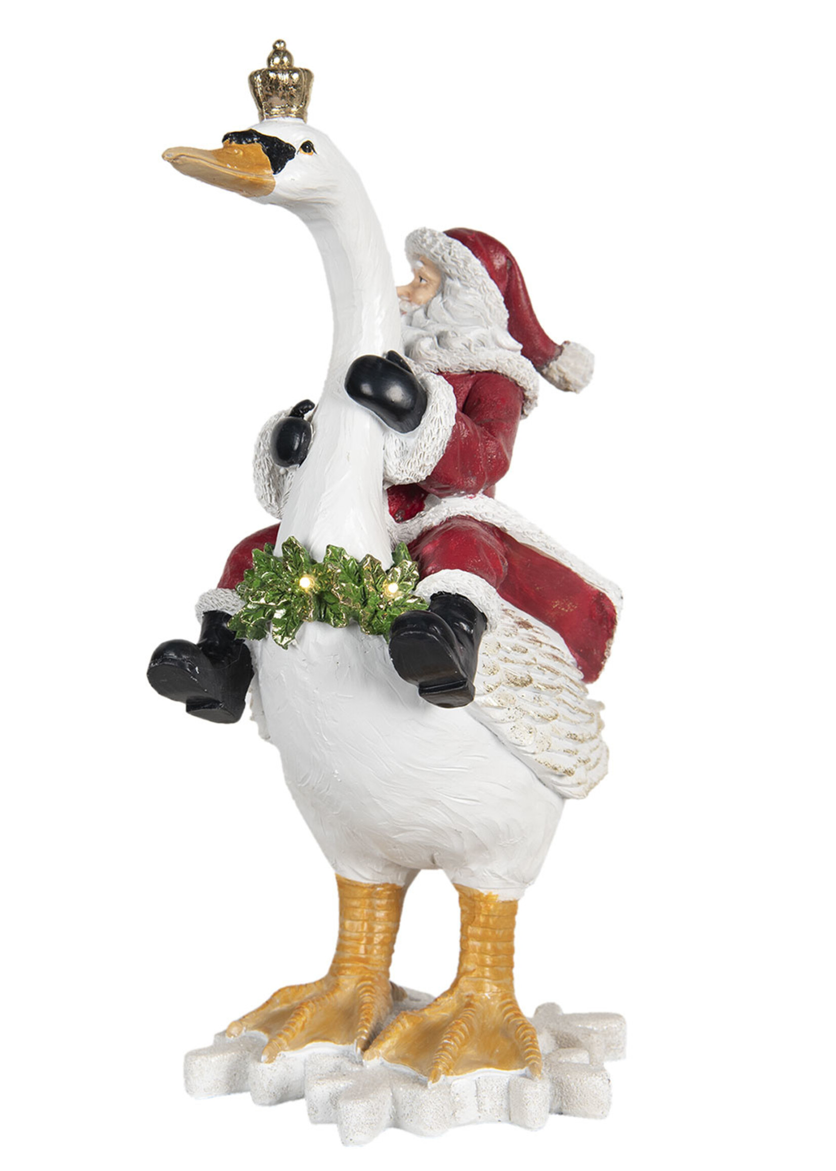 Clayre & Eef Decoratie kerstman op zwaan 25*16*39 cm 6PR2982