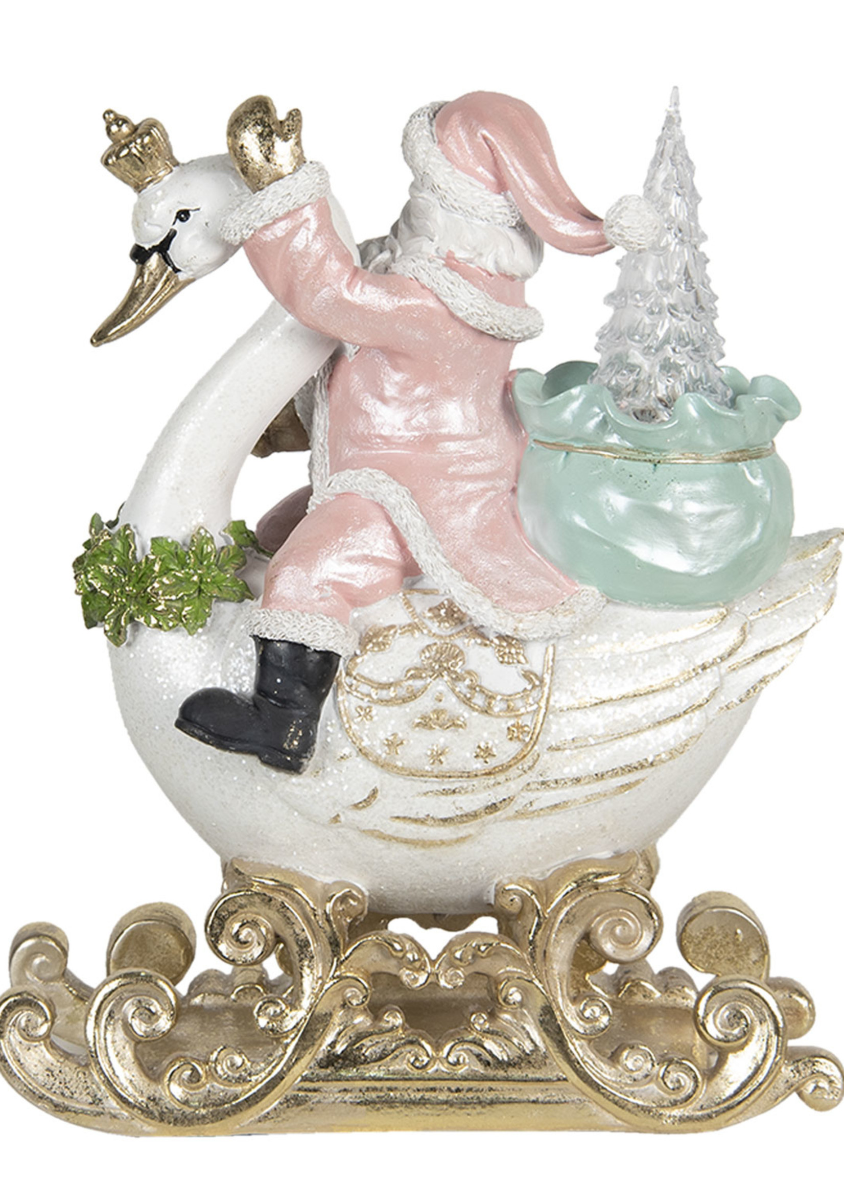 Clayre & Eef Décoration Père Noël sur cygne LED 26*15*32 cm 6PR2984