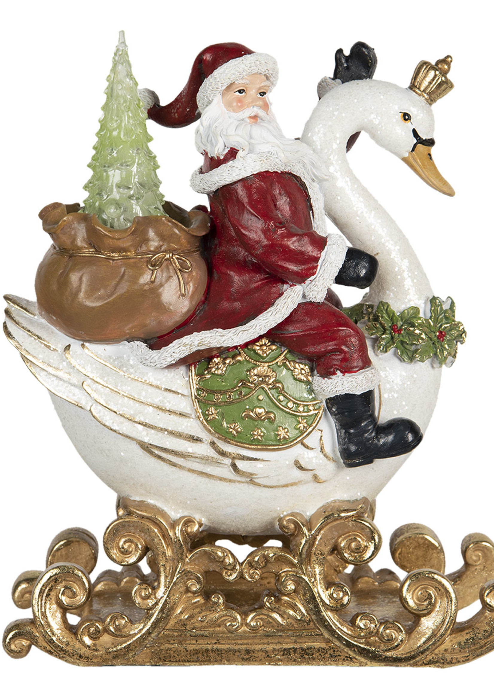 Clayre & Eef Decoratie kerstman op zwaan LED 26*15*33 cm 6PR2985