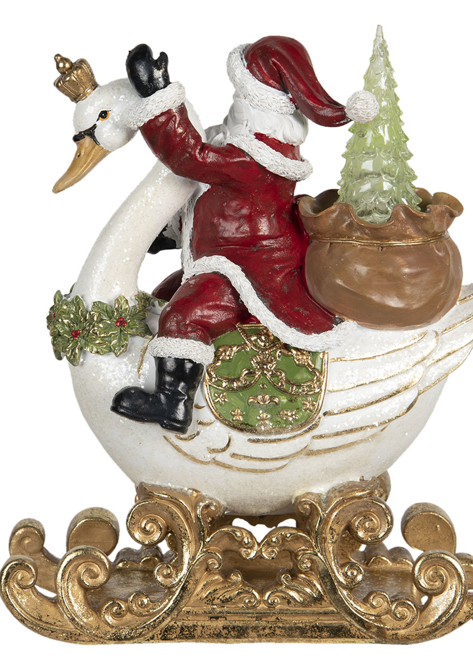 Clayre & Eef Decoratie kerstman op zwaan LED 26*15*33 cm 6PR2985