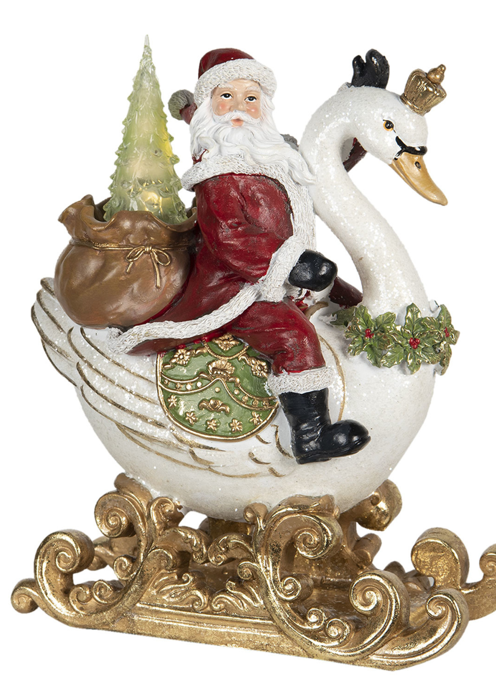 Clayre & Eef Décoration Père Noël sur cygne LED 26*15*33 cm 6PR2985