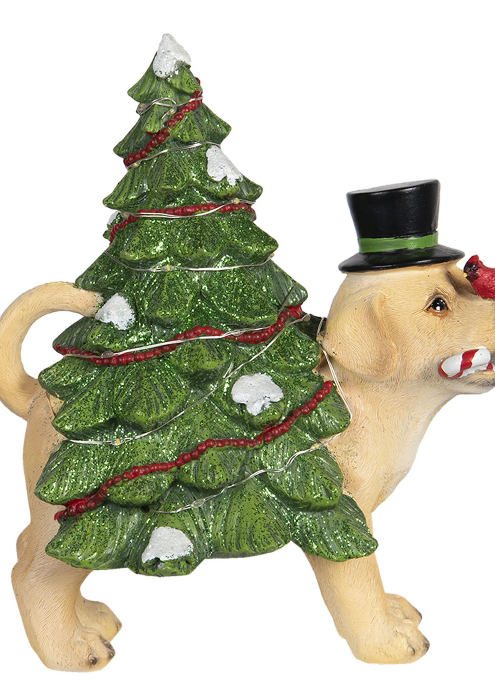 Clayre & Eef Decoratie hond met kerstboom LED 21*13*23 cm 6PR2988