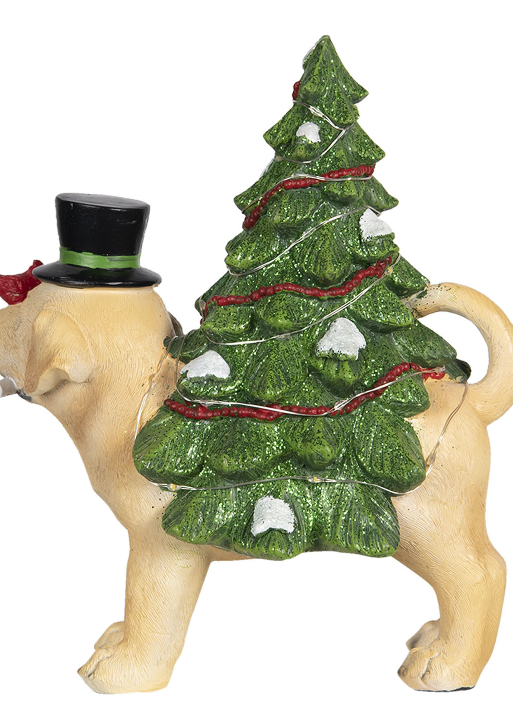 Clayre & Eef Decoratie hond met kerstboom LED 21*13*23 cm 6PR2988
