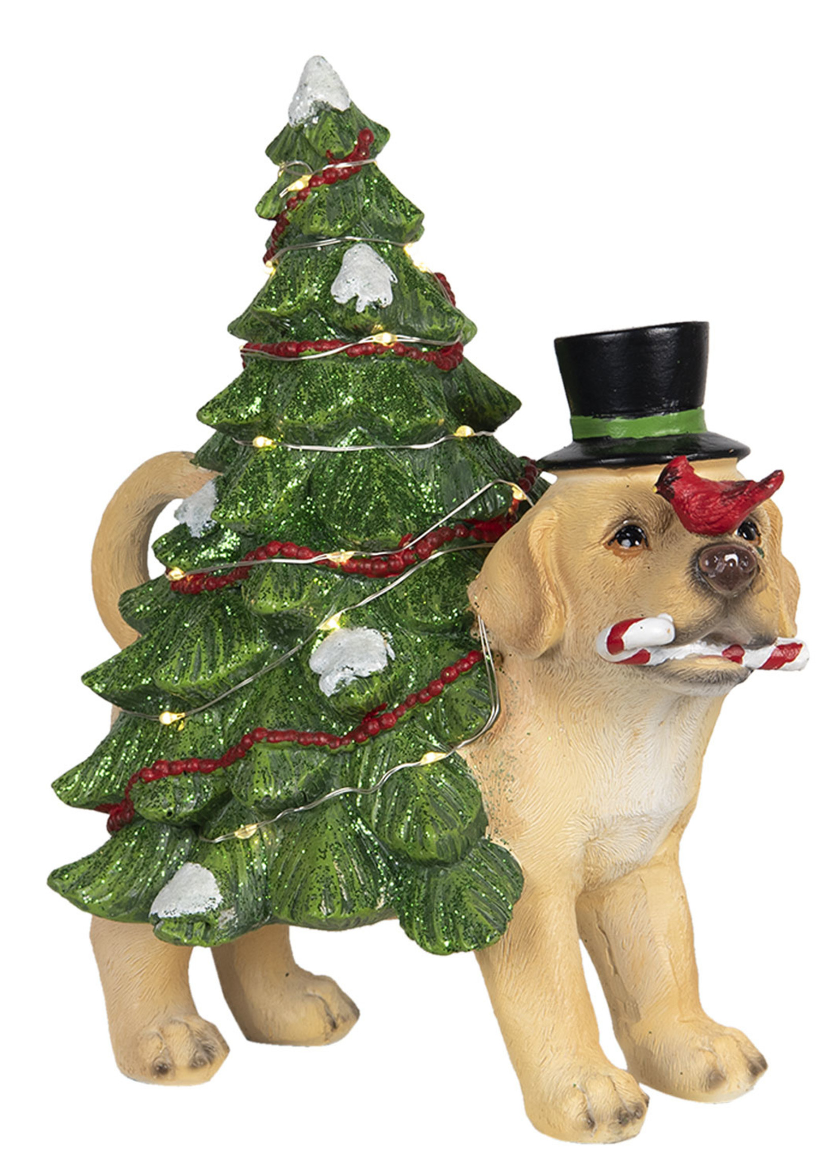 Clayre & Eef Décoration chien avec un arbre de Noël LED 21*13*23 cm 6PR2988