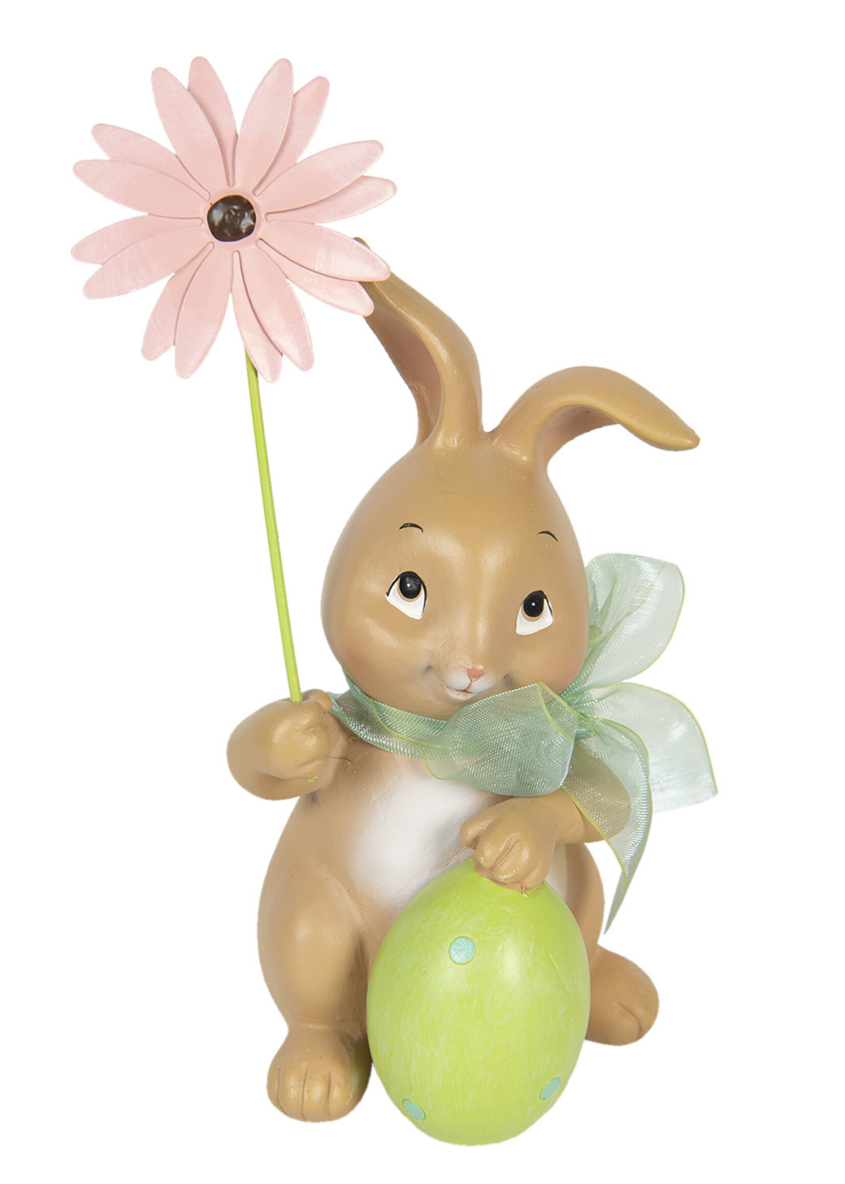Clayre & Eef Décoration lapin avec fleur 9*9*17 cm 6PR3132
