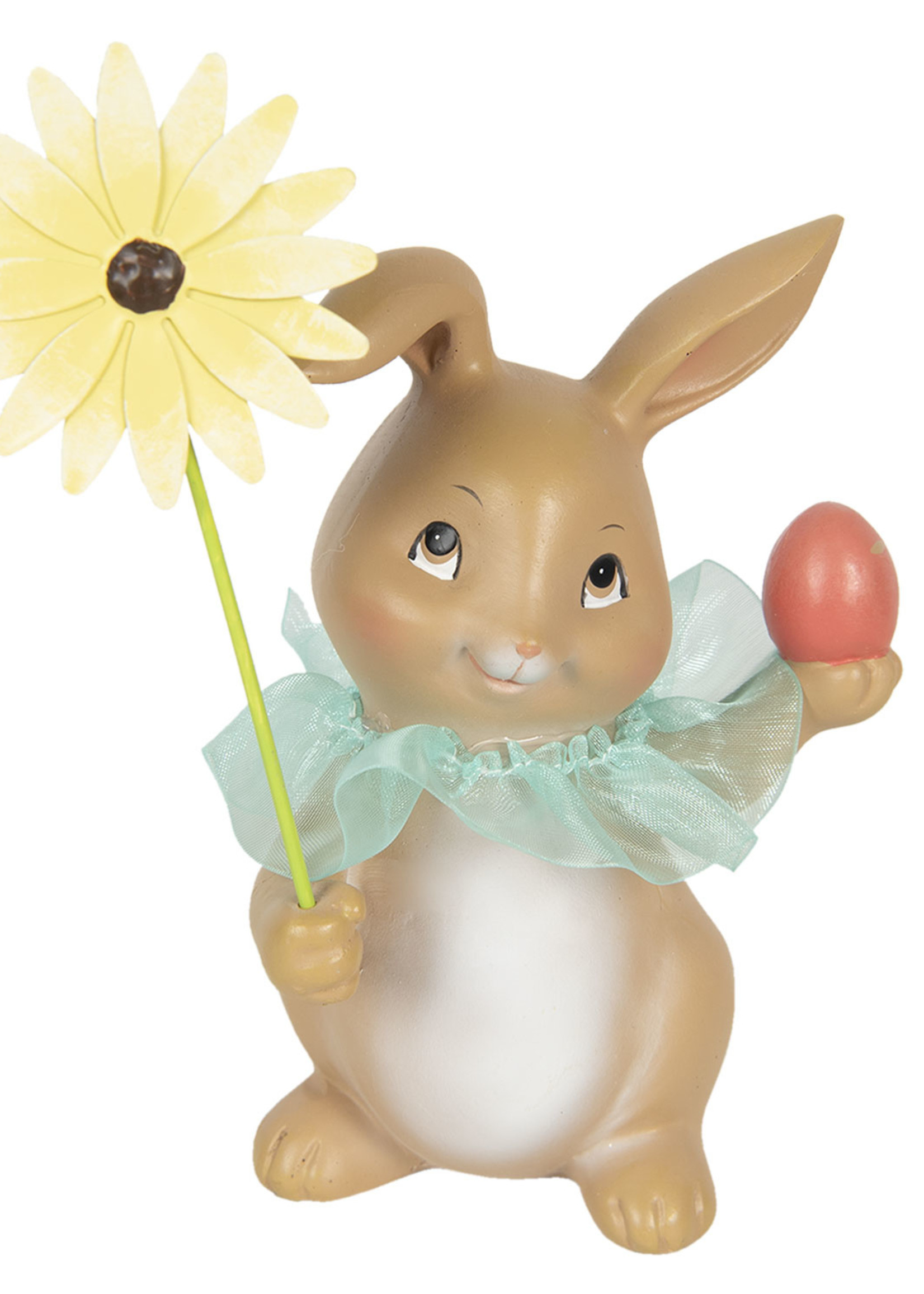 Clayre & Eef Decoratie konijn met bloem 11*9*15 cm 6PR3133