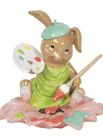 Clayre & Eef Décoration lapin assis sur une fleur 15*15*15 cm 6PR3134