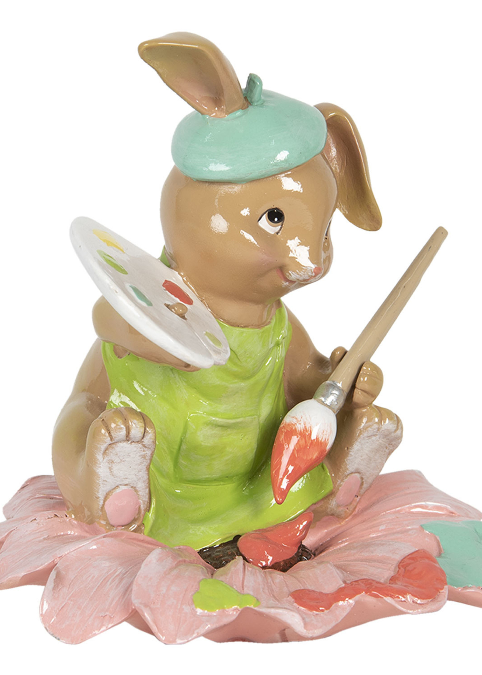 Clayre & Eef Décoration lapin assis sur une fleur 15*15*15 cm 6PR3134