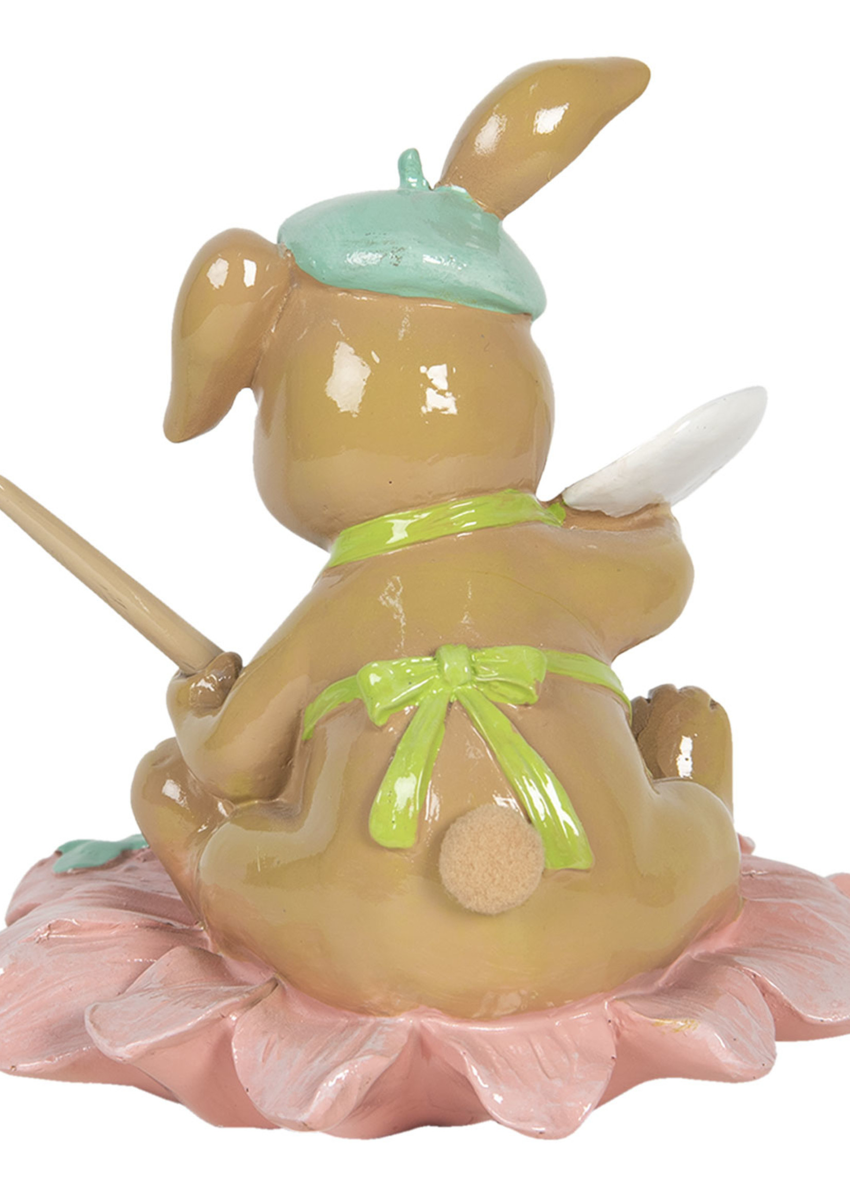 Clayre & Eef Décoration lapin assis sur une fleur 15*15*15 cm 6PR3134
