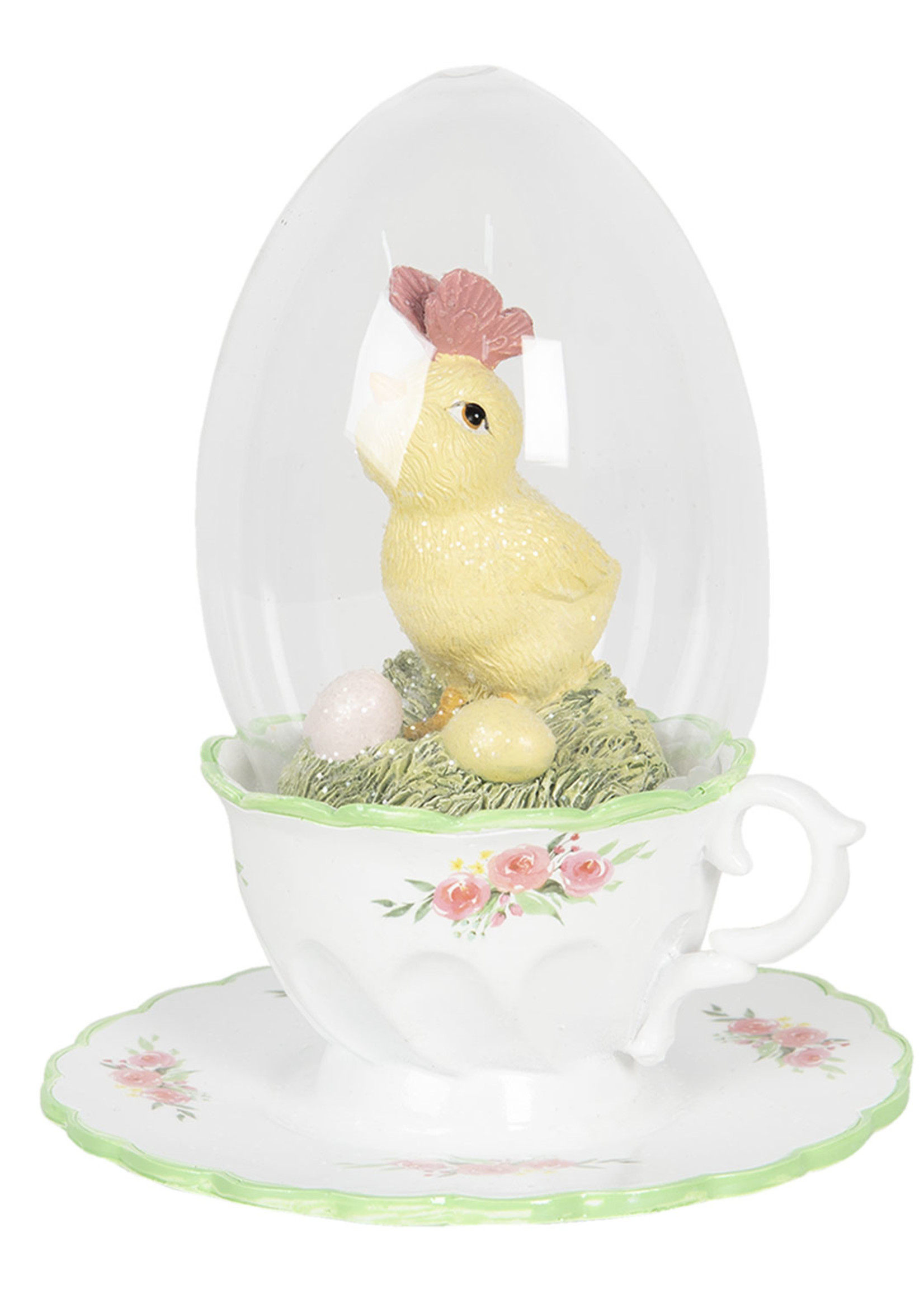 Clayre & Eef Décoration poule sur une tasse 12*15 cm 6PR3138