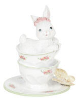 Clayre & Eef Decoratie konijn in kopje 12*12*15 cm 6PR3139