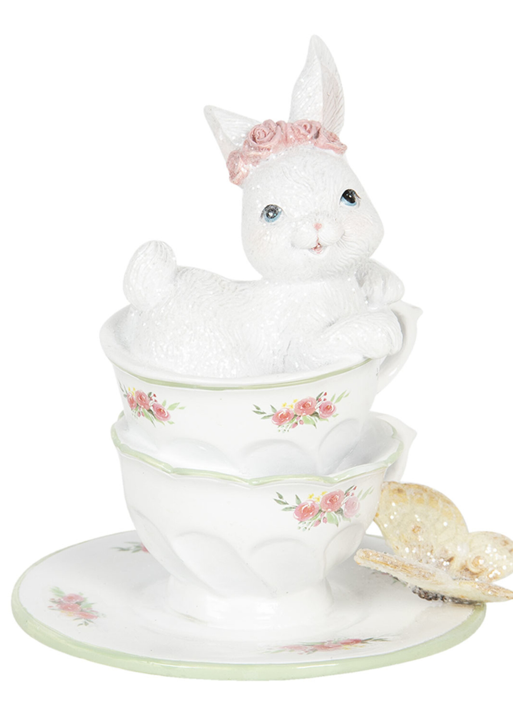 Clayre & Eef Decoratie konijn in kopje 12*12*15 cm 6PR3139