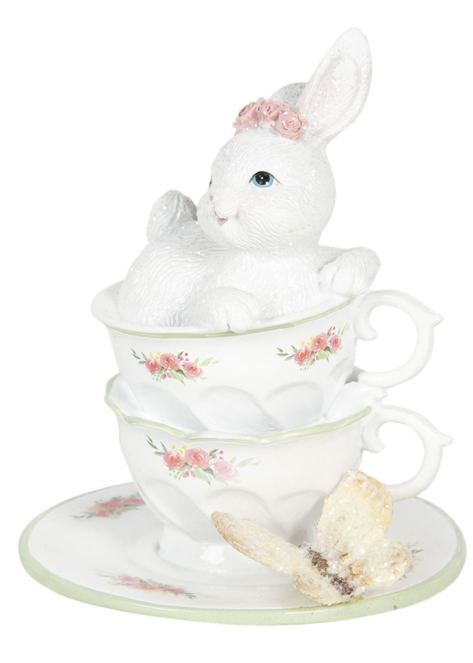 Clayre & Eef Decoratie konijn in kopje 12*12*15 cm 6PR3139