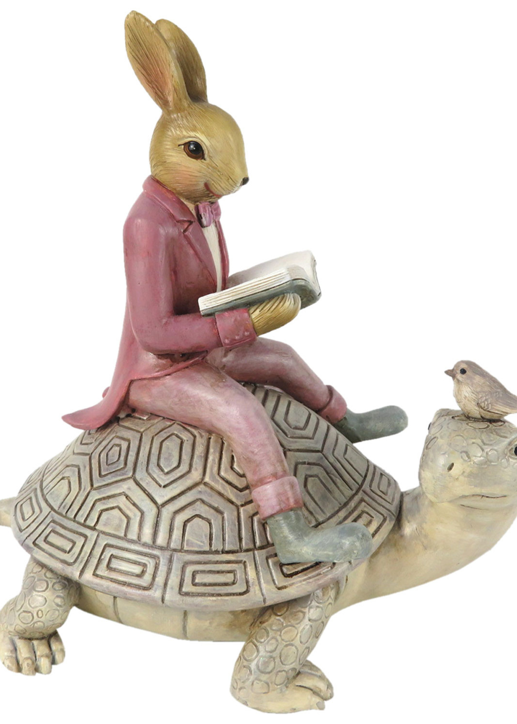 Clayre & Eef Decoratie konijn op schildpad 17*12*17 cm 6PR3242