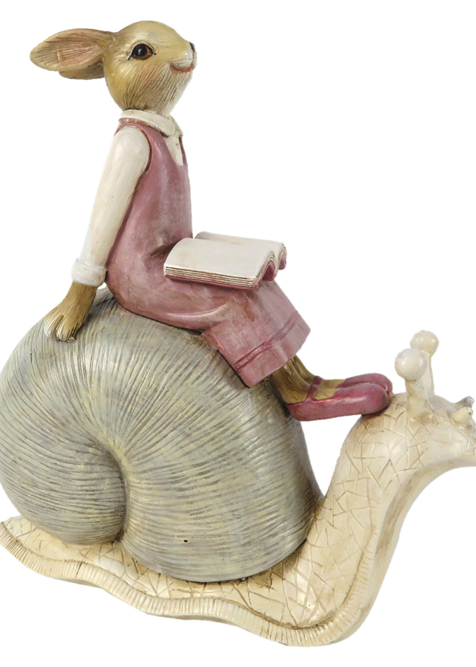 Clayre & Eef Décoration lapin assis sur lescargot 15*8*16 cm 6PR3244