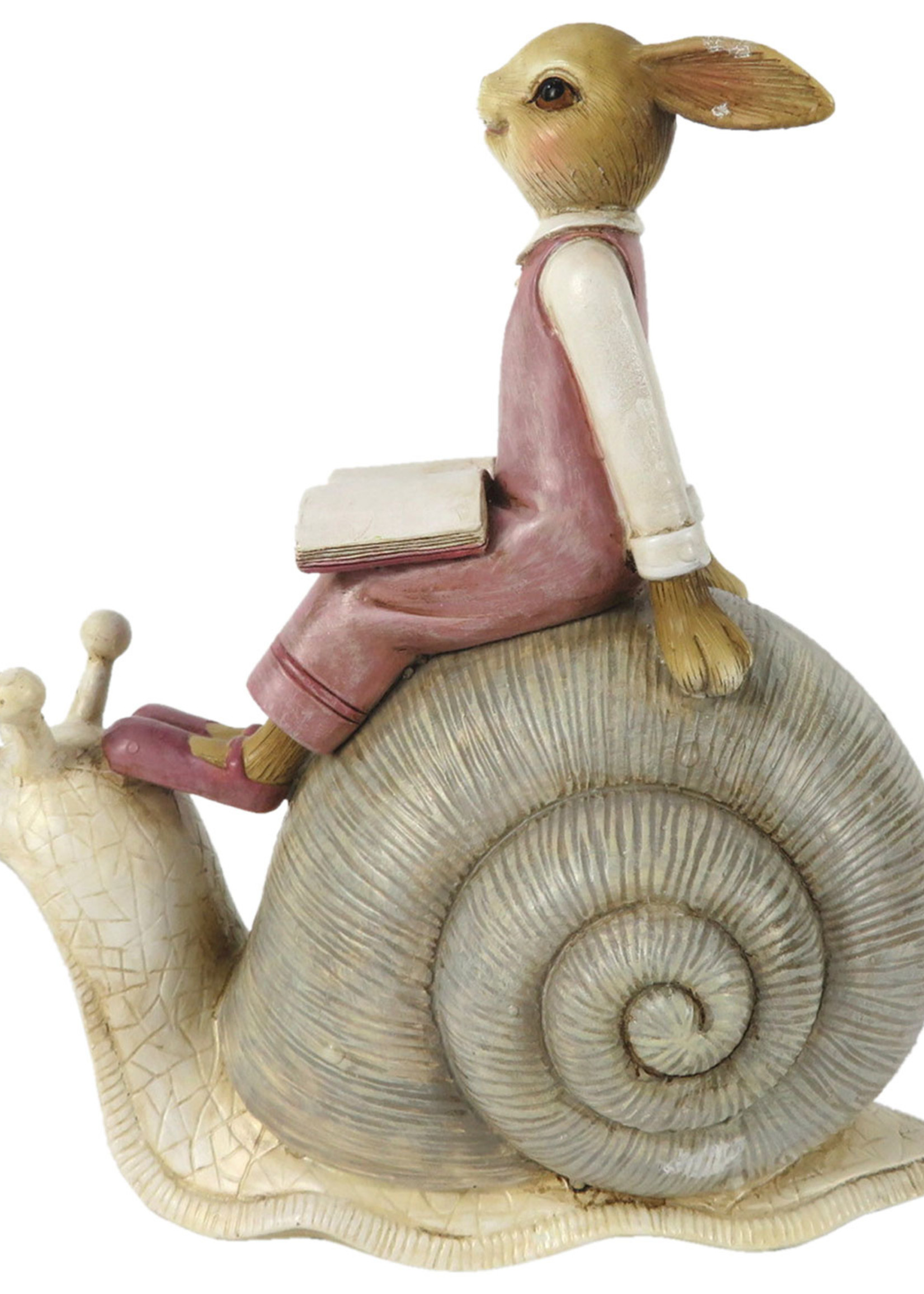 Clayre & Eef Decoratie konijn zittend op slak 15*8*16 cm 6PR3244