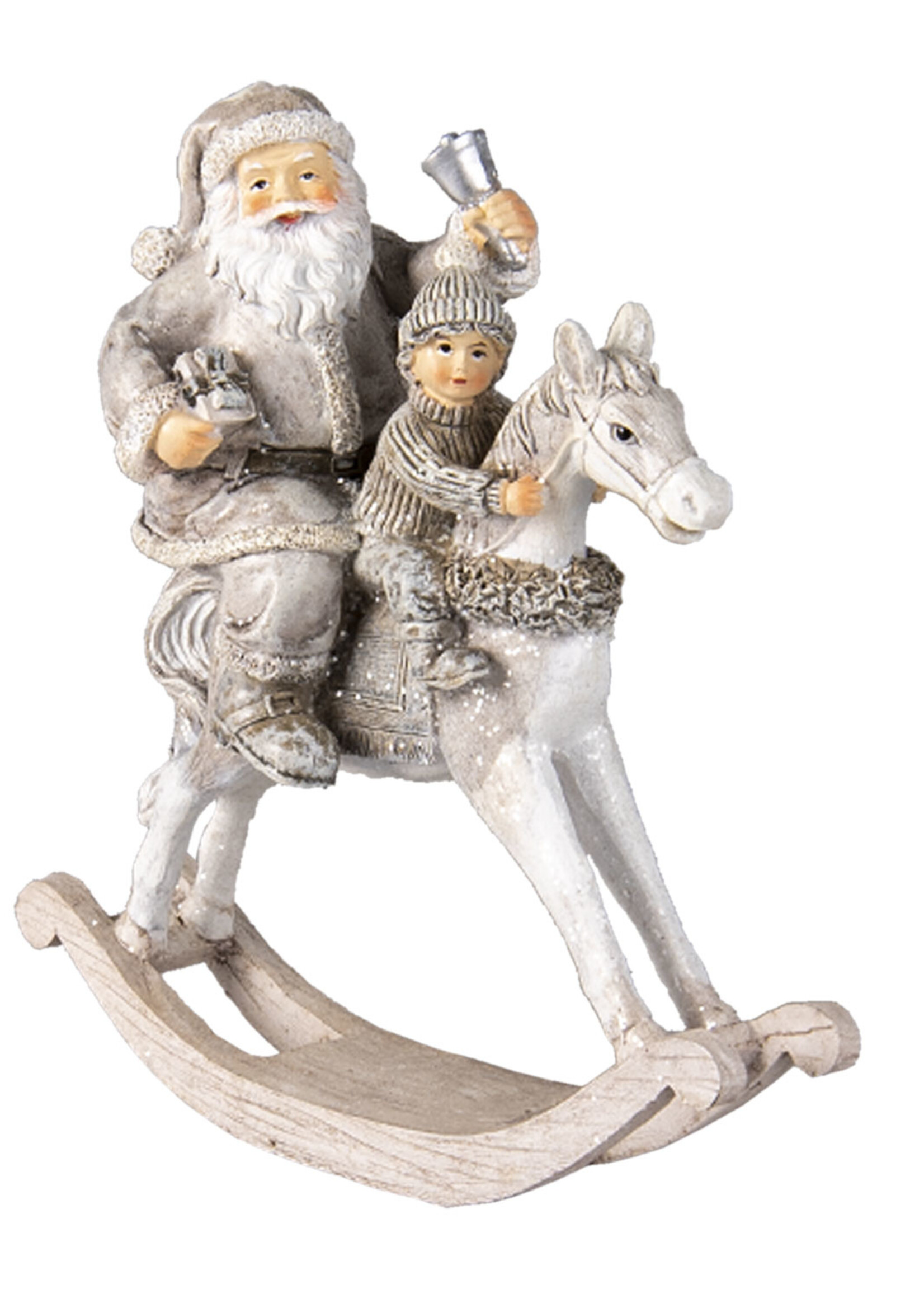 Clayre & Eef Decoratie kerstman op hobbelpaard 20*8*21 cm 6PR3474