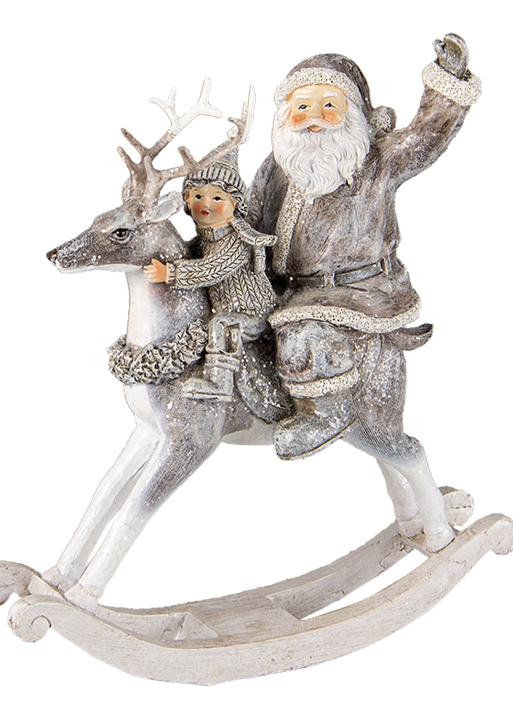 Clayre & Eef Decoratie kerstman op hobbelpaard 20*7*22 cm 6PR3475